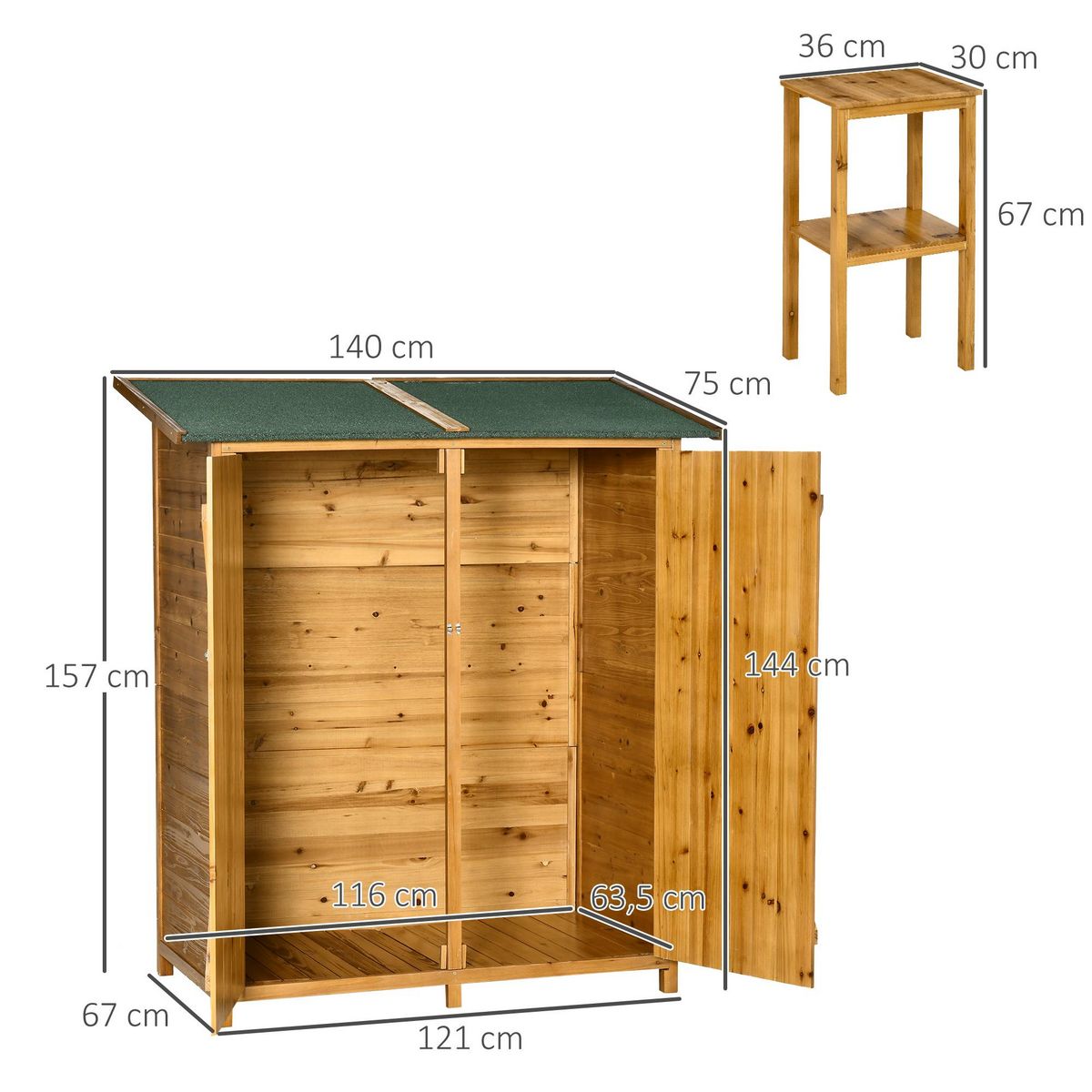 OUTSUNNY Abri de jardin armoire de jardin remise pour outils sur pied dim. 140L x 75l x 157H cm 2 étagères 2 portes toit bitumé étanche bois sapin pré-huilé