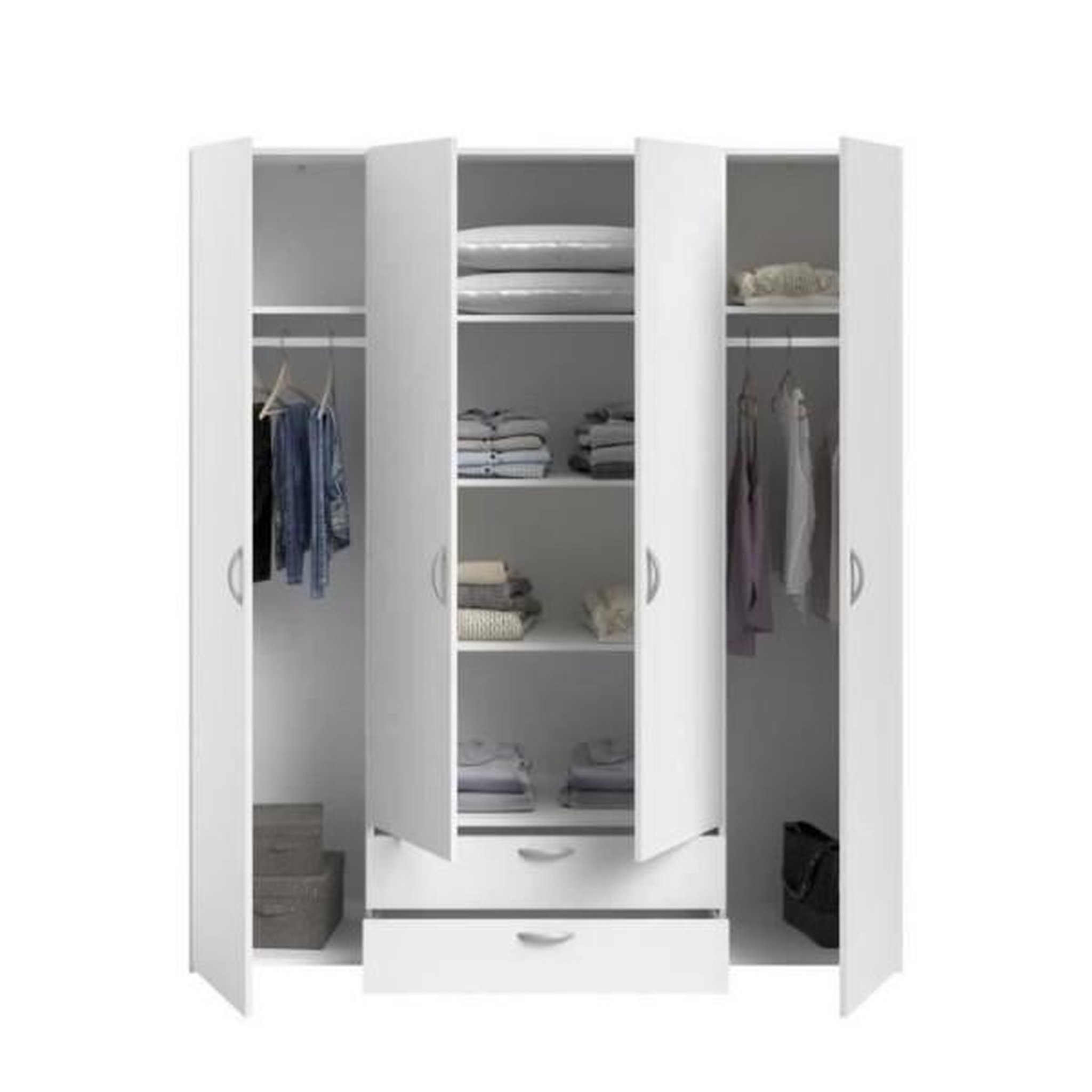 Voir la diapositive 4 : PARISOT Armoire VARIA - Décor blanc - 4 portes battantes + 2 tiroirs - L 160 x H 185 x P 51 cm - PARISOT