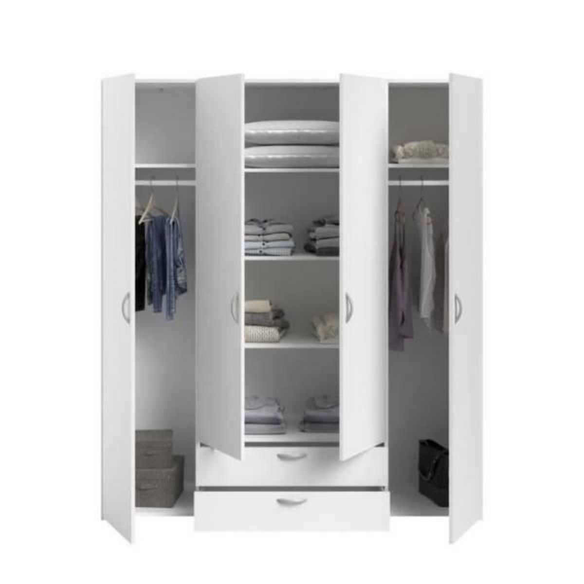 PARISOT Armoire VARIA - Décor blanc - 4 portes battantes + 2 tiroirs - L 160 x H 185 x P 51 cm - PARISOT