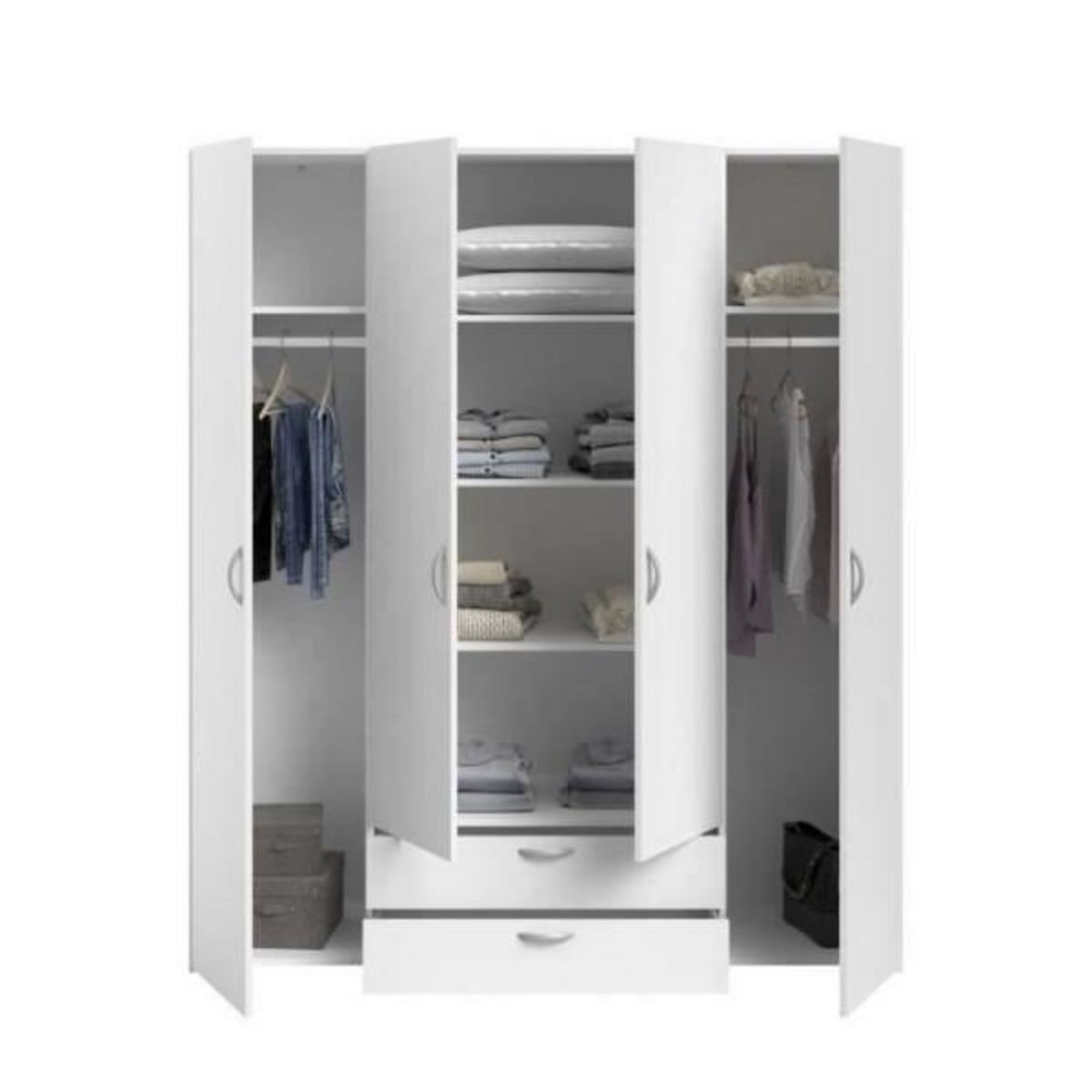 PARISOT Armoire VARIA - Décor blanc - 4 portes battantes + 2 tiroirs - L 160 x H 185 x P 51 cm - PARISOT