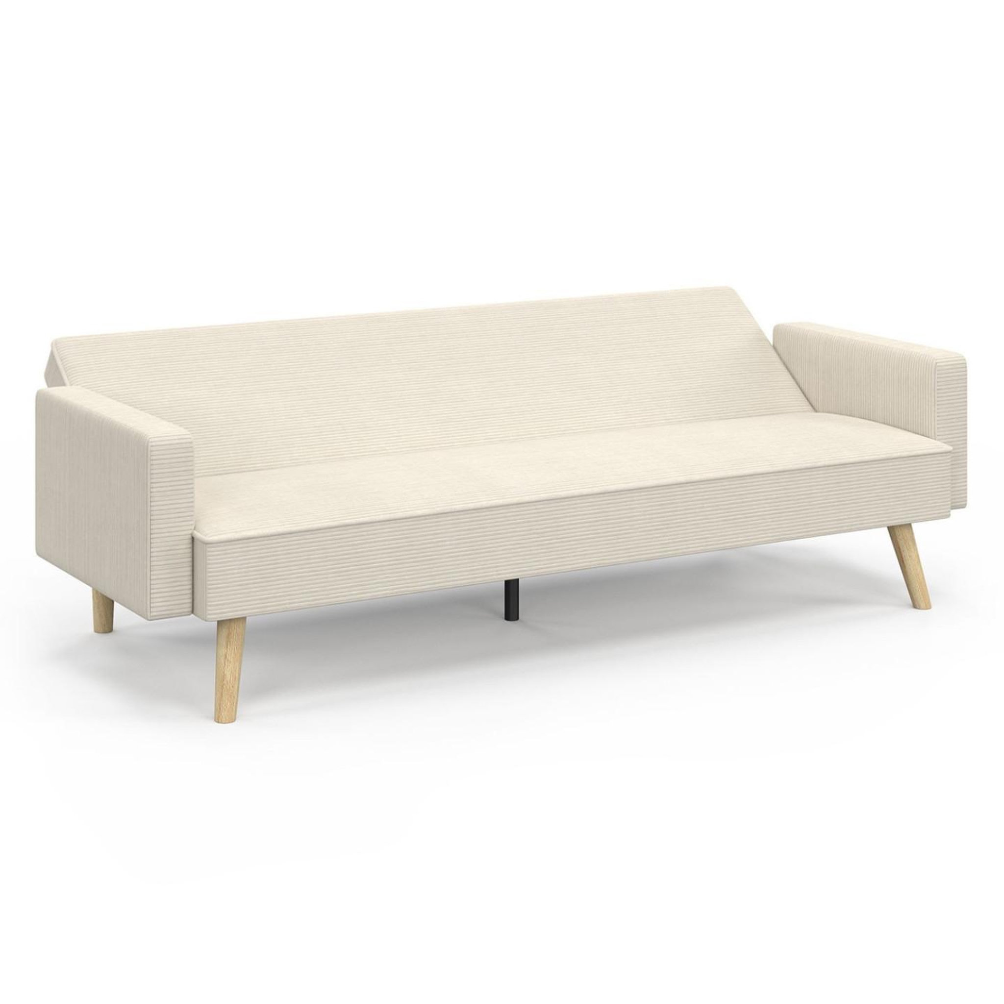 Voir la diapositive 5 : ID MARKET Canapé droit scandinave 3 places convertible lars en velours côtelé beige