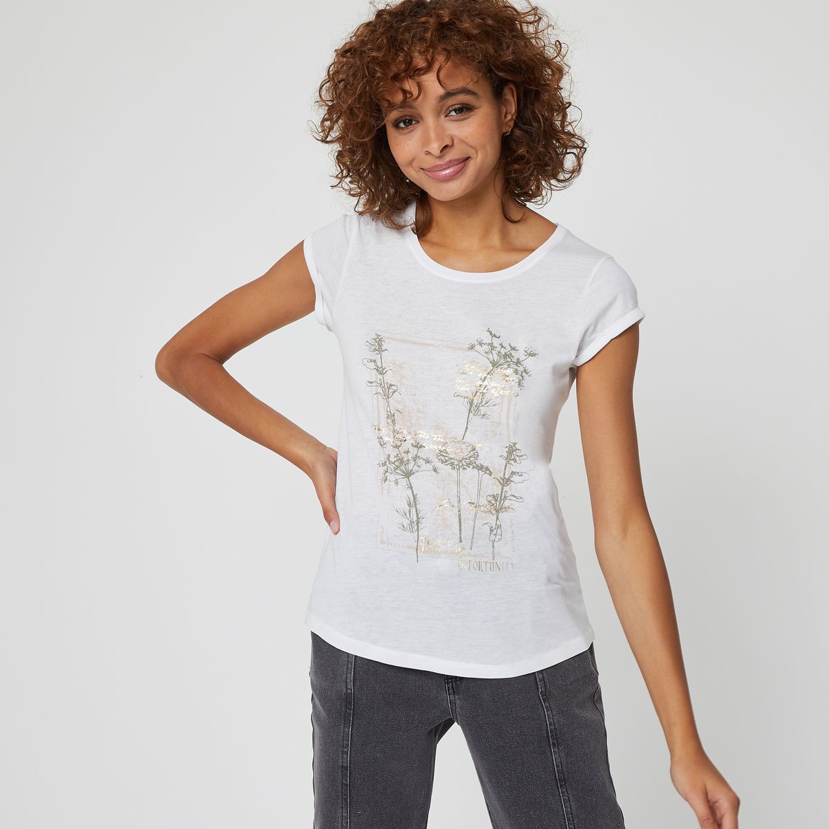 IN EXTENSO T-shirt manches courtes blanc imprimé palmiers femme