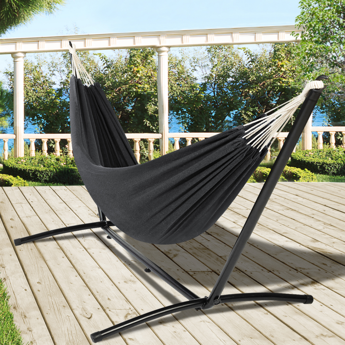 ID MARKET Hamac avec support métal et toile gris anthracite