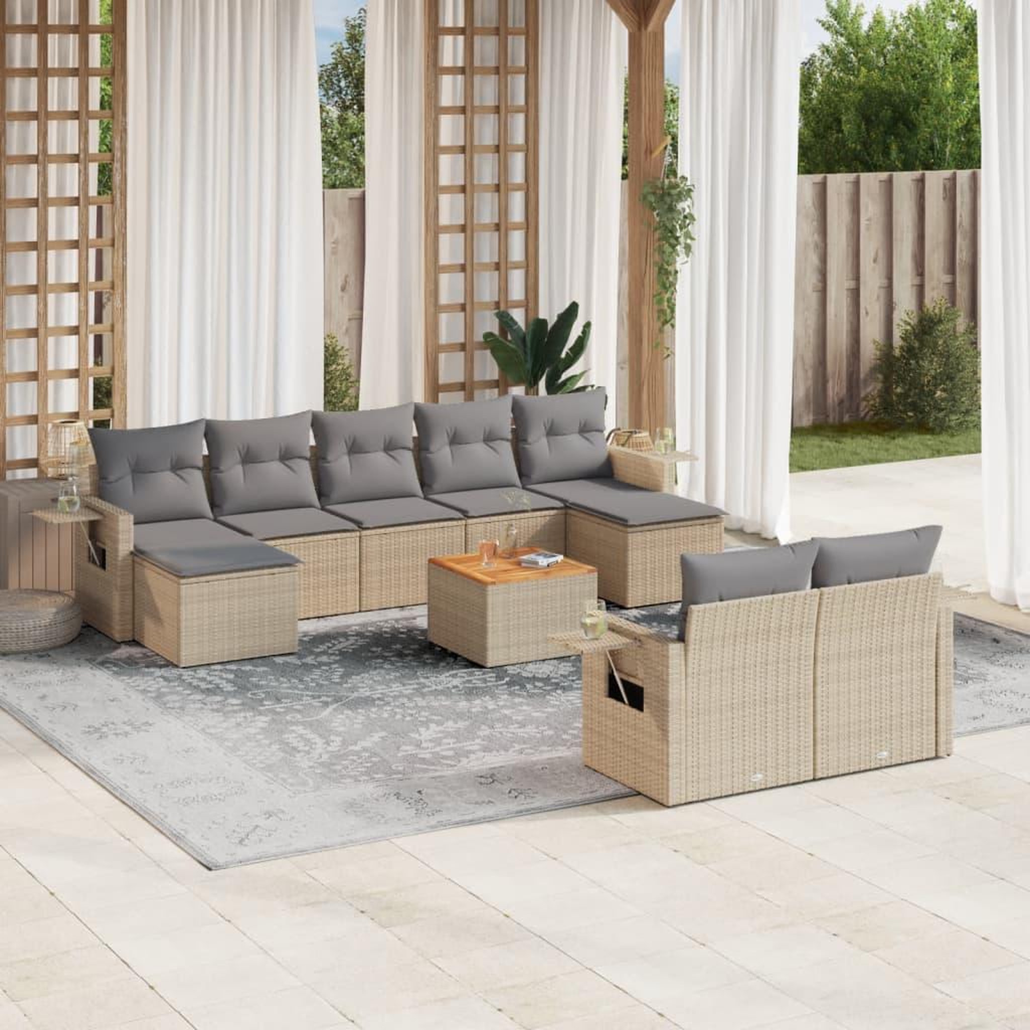 VIDAXL Salon de jardin et coussins 10 pcs melange beige resine tressee