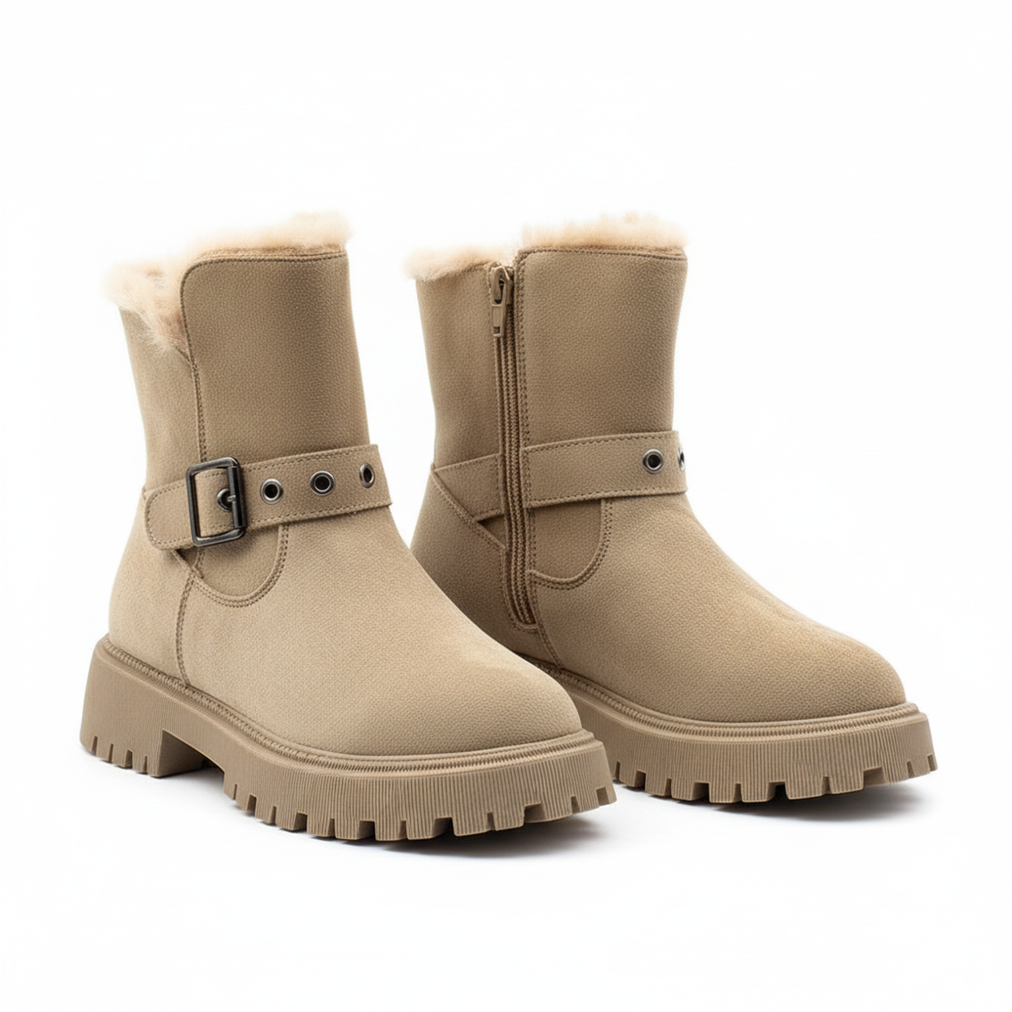 Voir la diapositive 3 : OZABI Ozabi bottines fourrées femme suédine zip et sangle semelle crantée