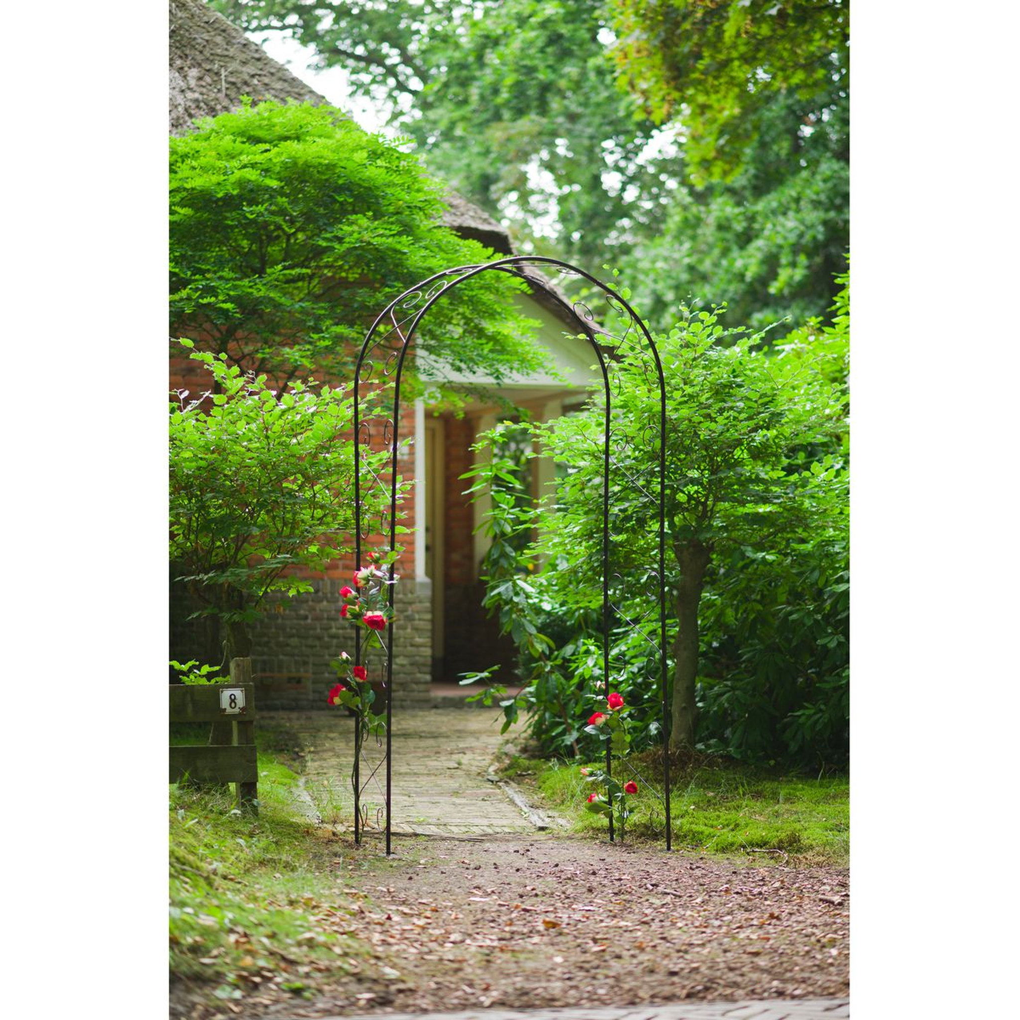 Voir la diapositive 2 : Nature Pergola acier galvanisé laqué époxy noir, décor volutes