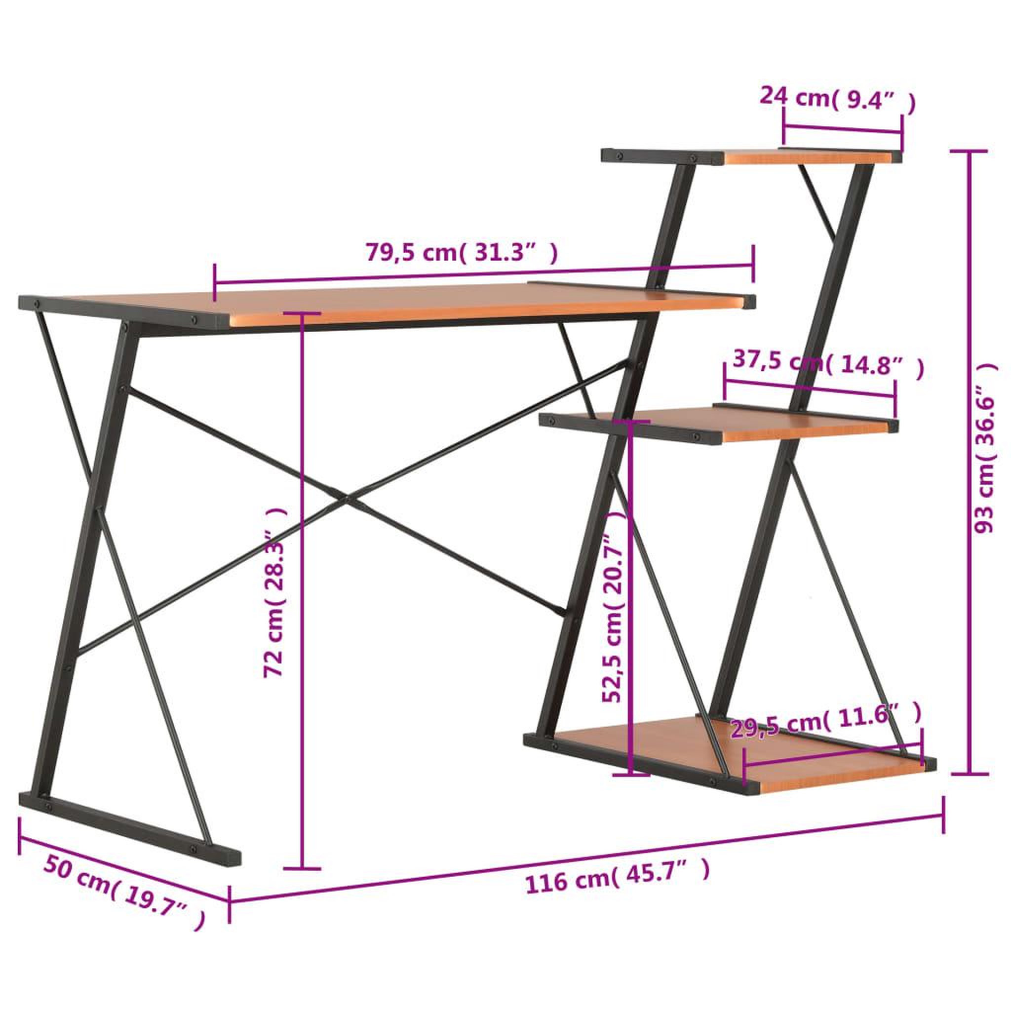 Voir la diapositive 6 : VIDAXL Bureau avec etagere Noir et marron 116x50x93 cm