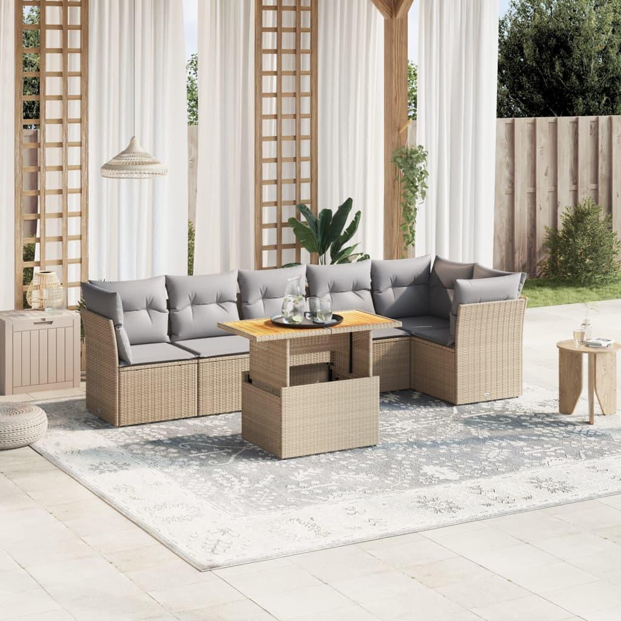 VIDAXL Salon de jardin avec coussins 7 pcs beige resine tressee