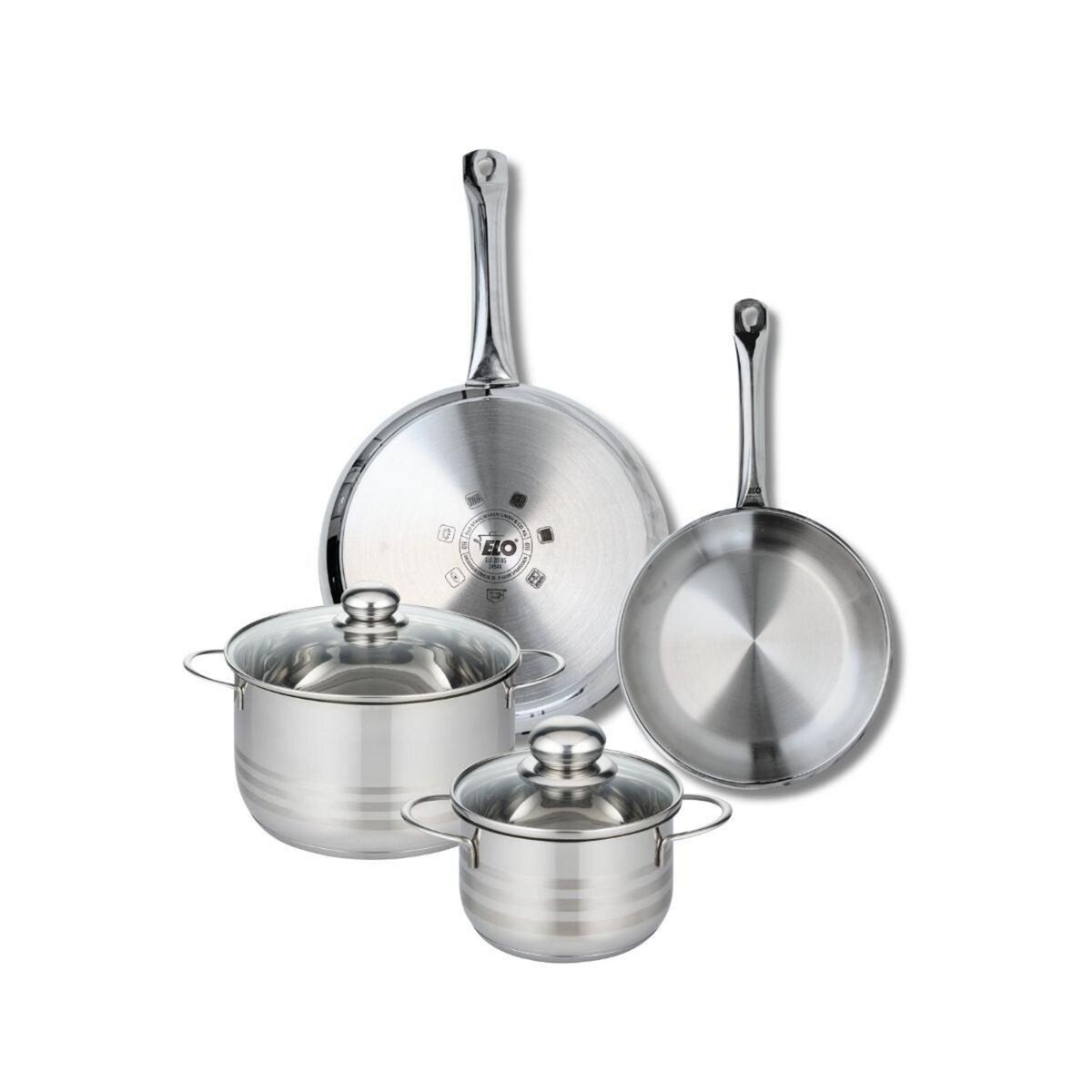ELO Ensemble de 2 Poêles de cuisson 24 et 28 cm et 2 faitouts 16 et 20 cm Elo Profi Brillant