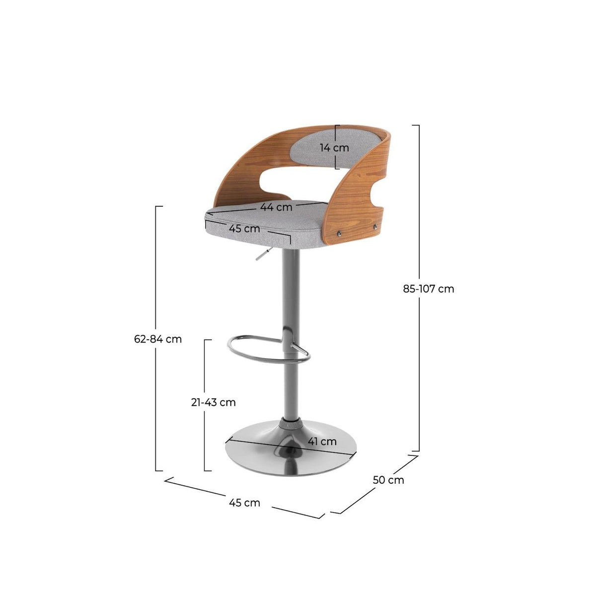 Rendez vous déco Chaise de bar réglable 62/84 cm en tissu gris clair-Louis
