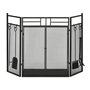 Voir la diapositive 1 : HOMCOM Pare-feu large pour cheminée ou poêle - pare-étincelles serviteur de cheminée 2 en 1 avec accessoires - 3 volets pliables et porte - acier métal noir