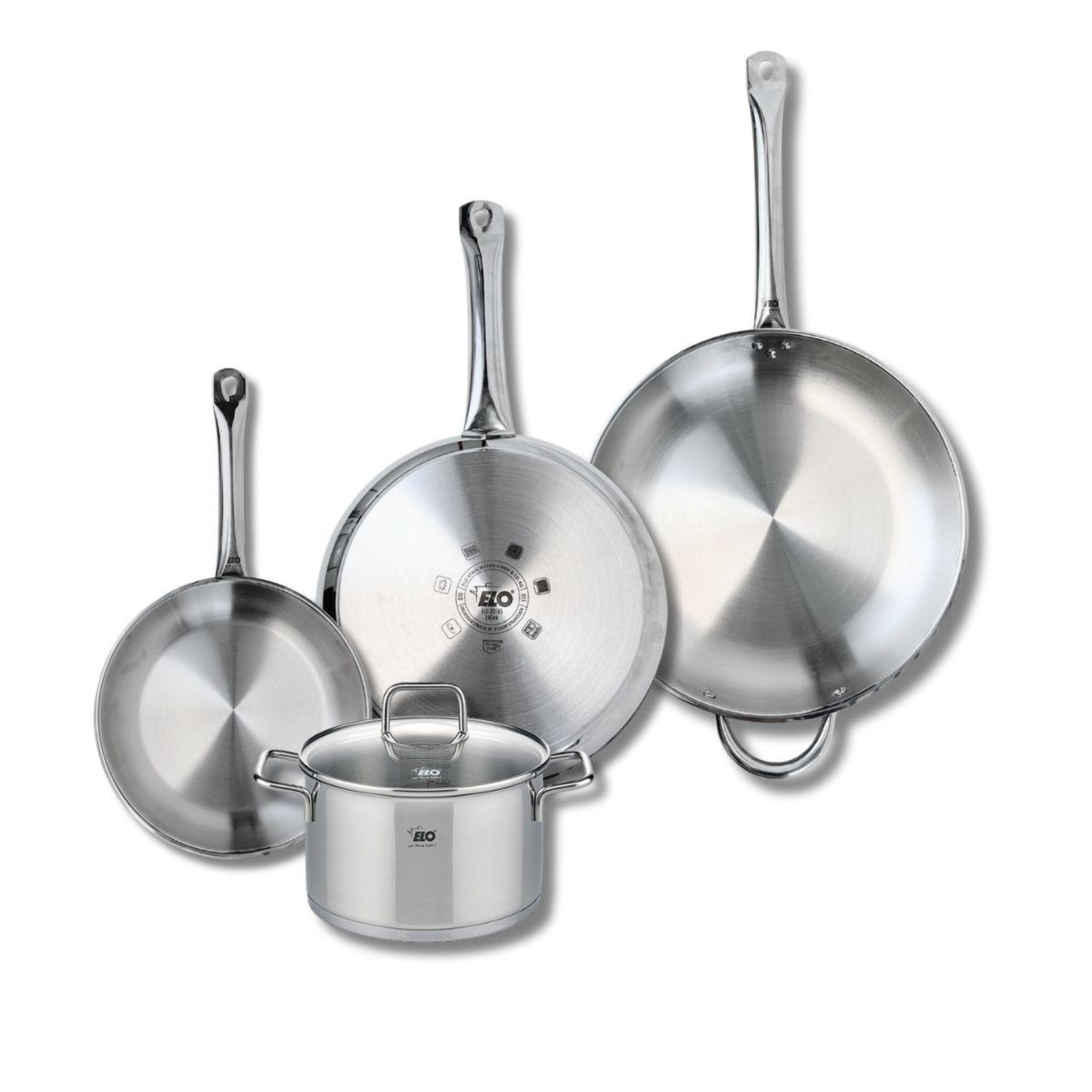 Voir la diapositive 1 : 666 Barcelona Ensemble de 3 Poêles de cuisson 24, 28 et 32 cm et 1 faitout 20 cm Elo Profi Citrin