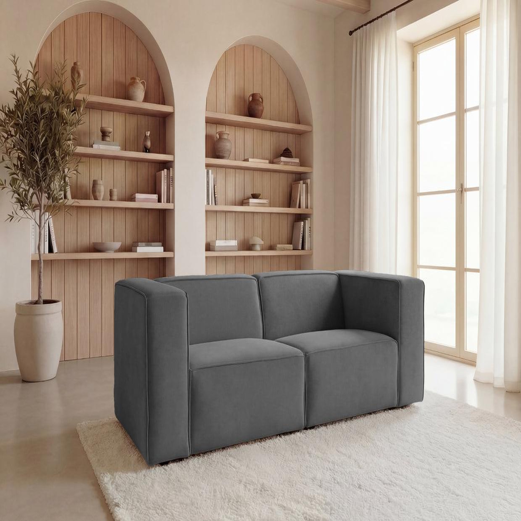 Voir la diapositive 2 : CASANOVA PARIS Mini basil - canapé droit tissu lisse 2 places