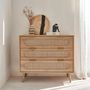 Voir la diapositive 2 : SWEEEK Commode. Eva. décor bois et cannage arrondi. 3 tiroirs L 90 x l 39 x H 79cm