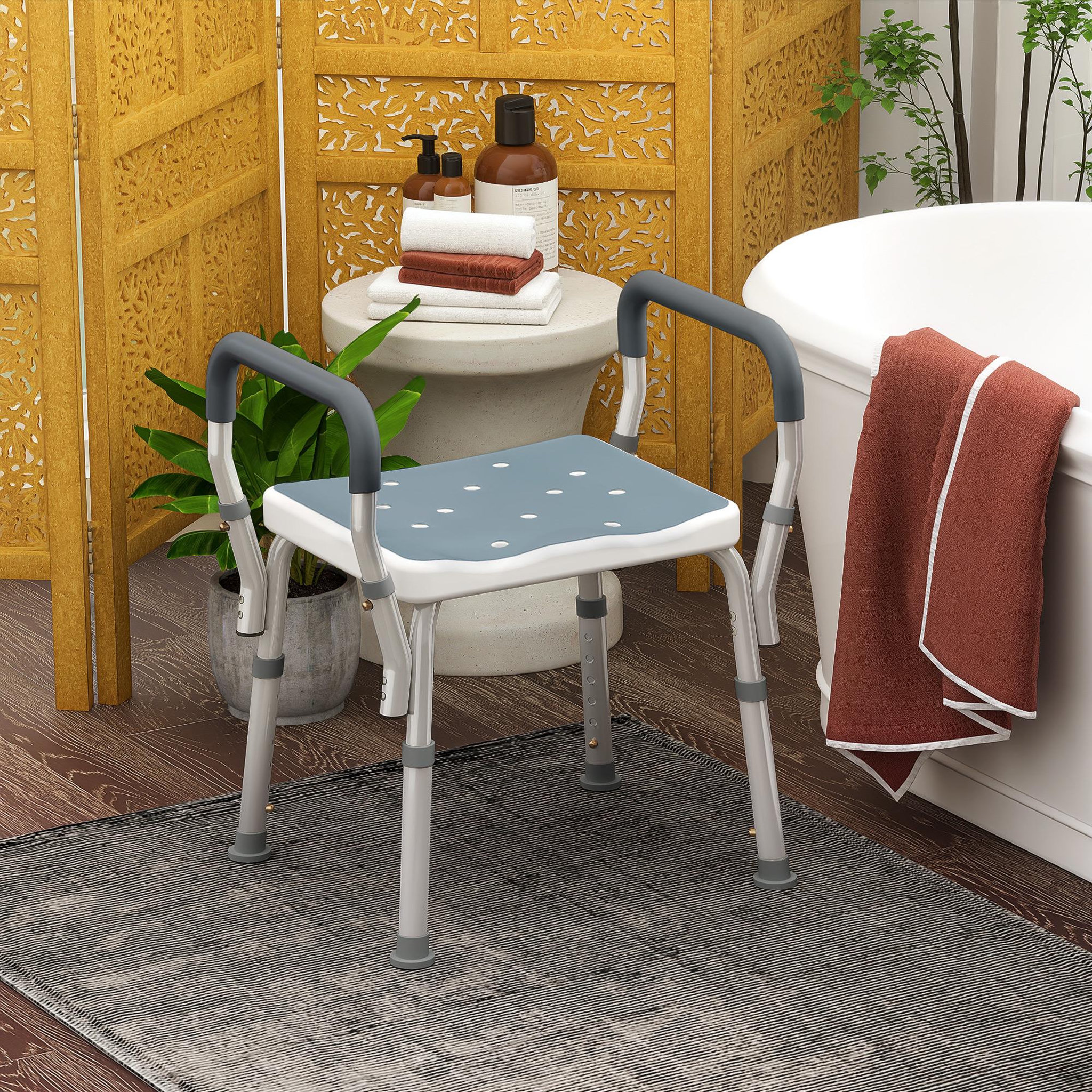 Voir la diapositive 2 : HOMCOM Chaise de douche tabouret de douche antidérapant - hauteur réglable, accoudoirs - alu hdpe bleu