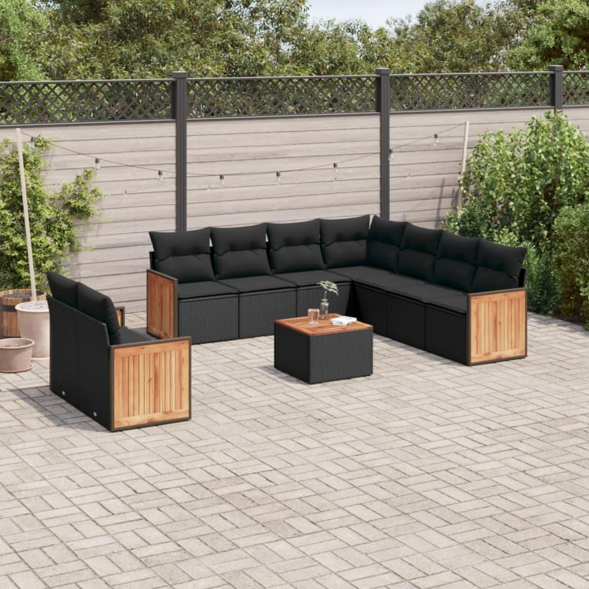 VIDAXL Salon de jardin 10 pcs avec coussins noir resine tressee