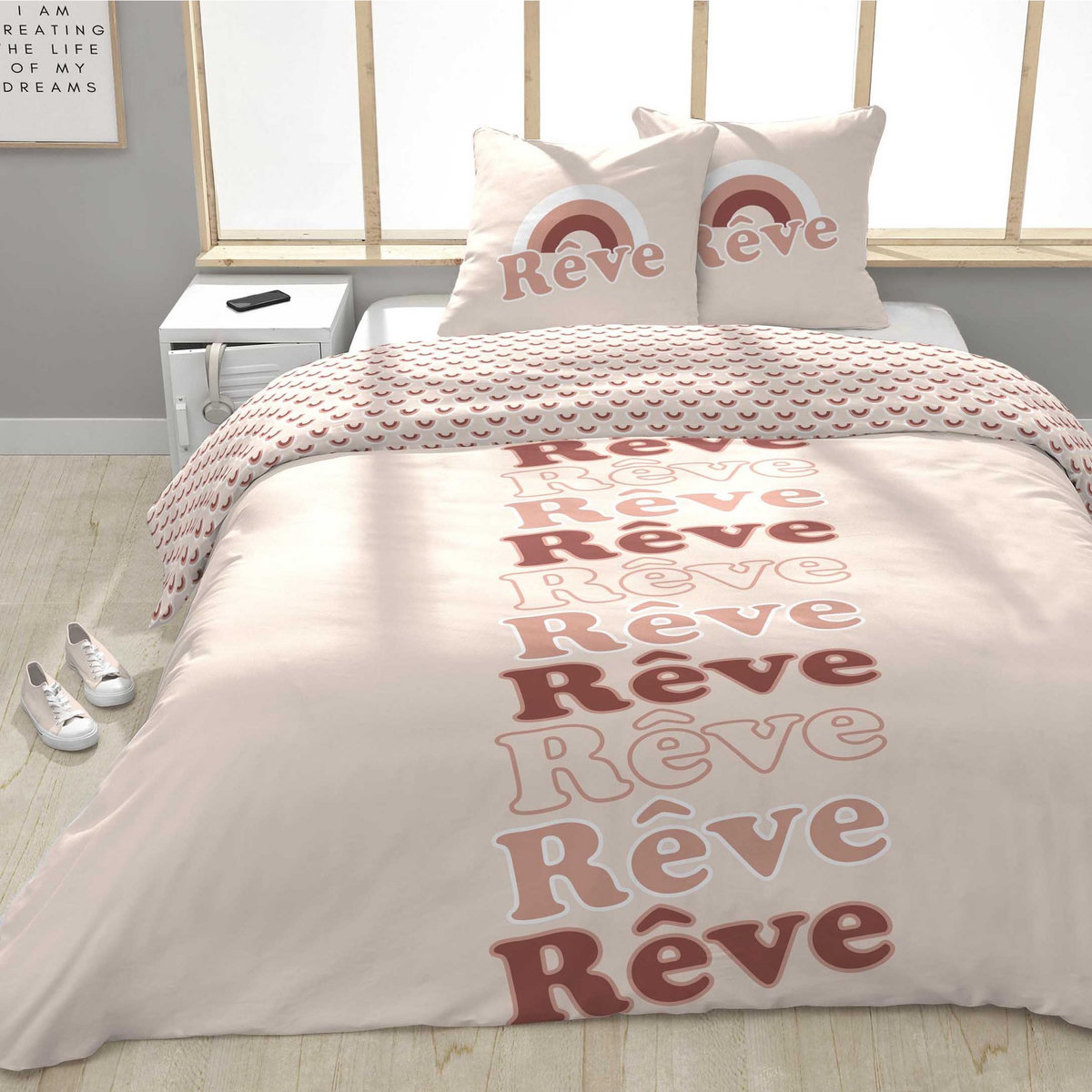 Parure housse de couette en polycoton imprimée RÊVE 