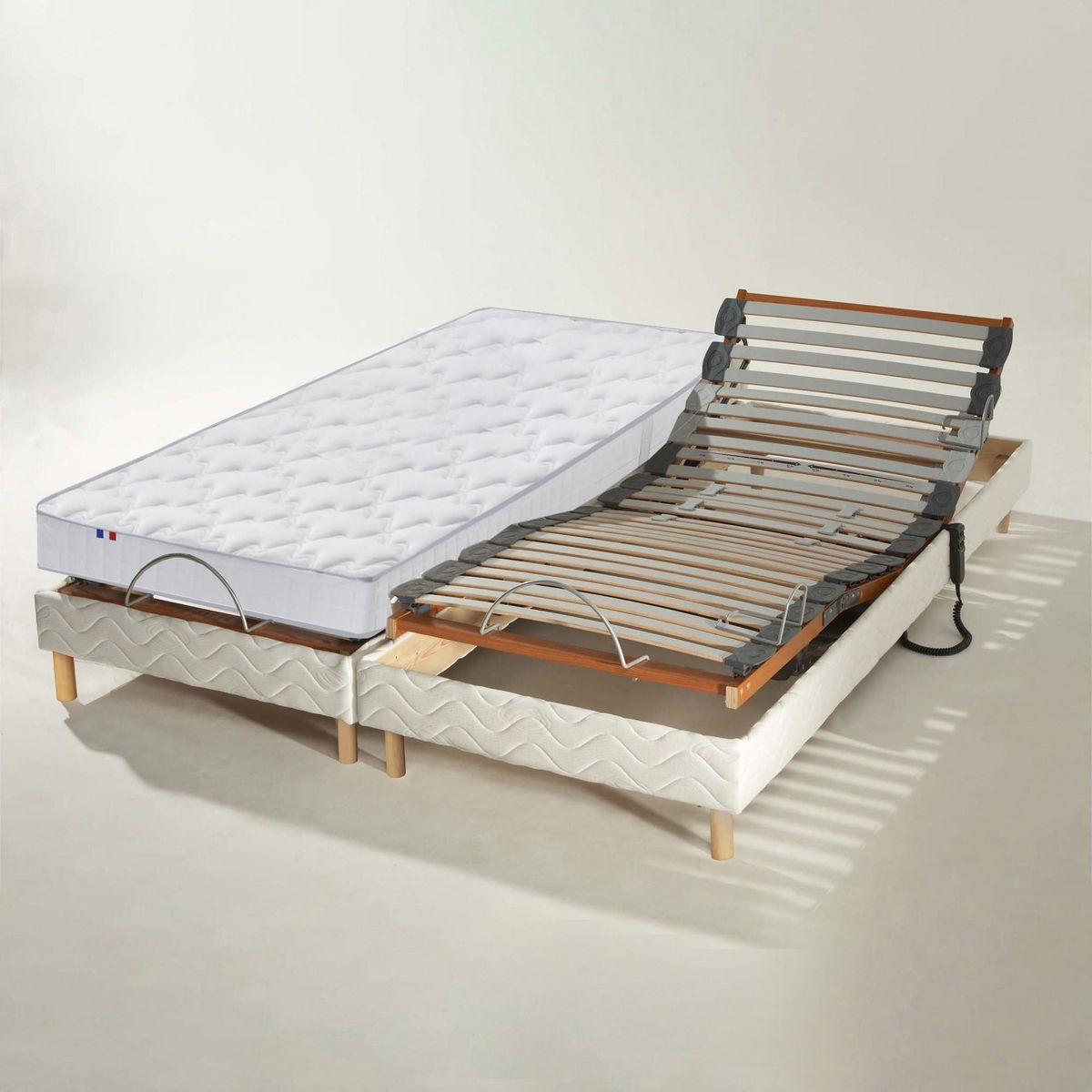 IDLITERIE Ensemble relaxation 100% latex 5 zones + sommier avec réglage fermeté au niveau lombaire - FABRICATION FRANCE