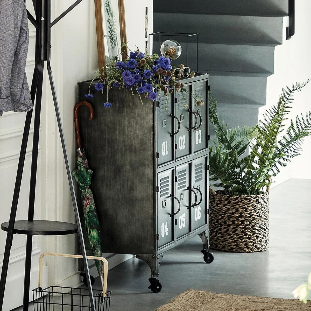 ATMOSPHERA Meuble de rangement métal 6 casiers avec roulettes L90cm SEVERIN