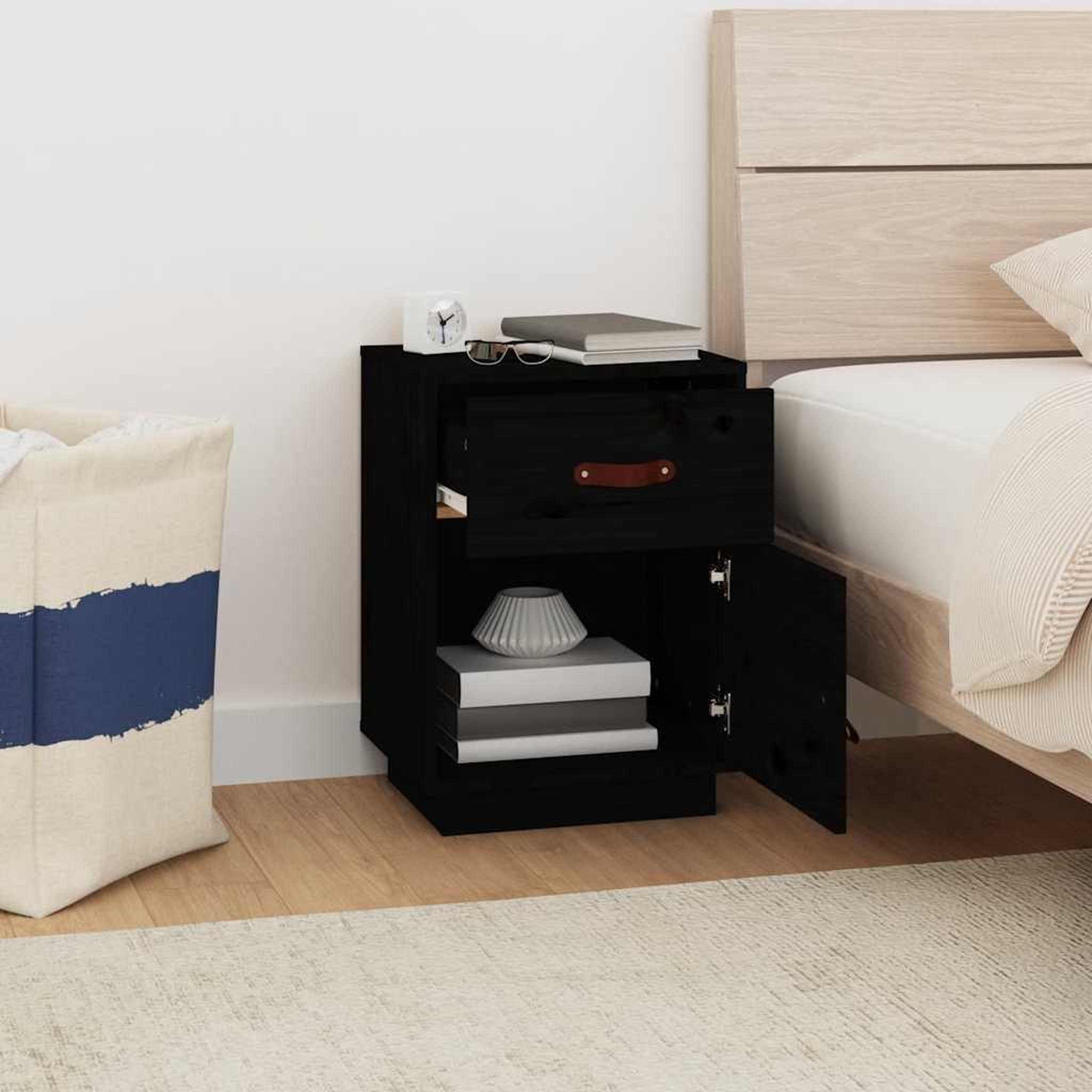 Voir la diapositive 3 : VIDAXL Table de chevet Noir 40x34x55 cm Bois de pin solide