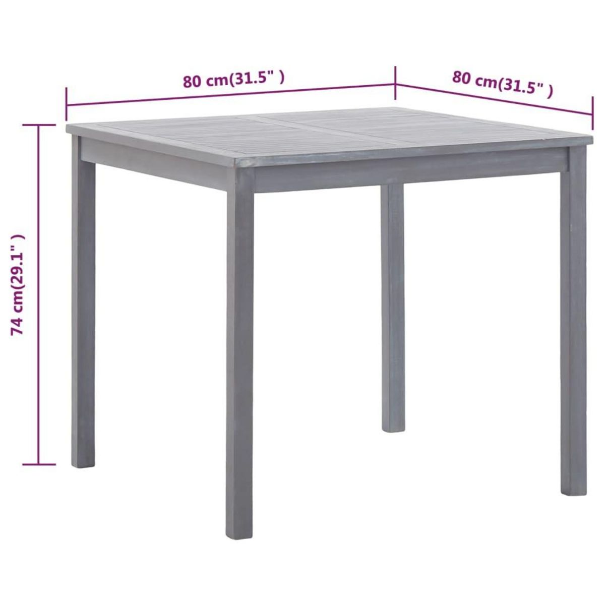 VIDAXL Table de jardin Gris 80x80x74 cm Bois d'acacia massif