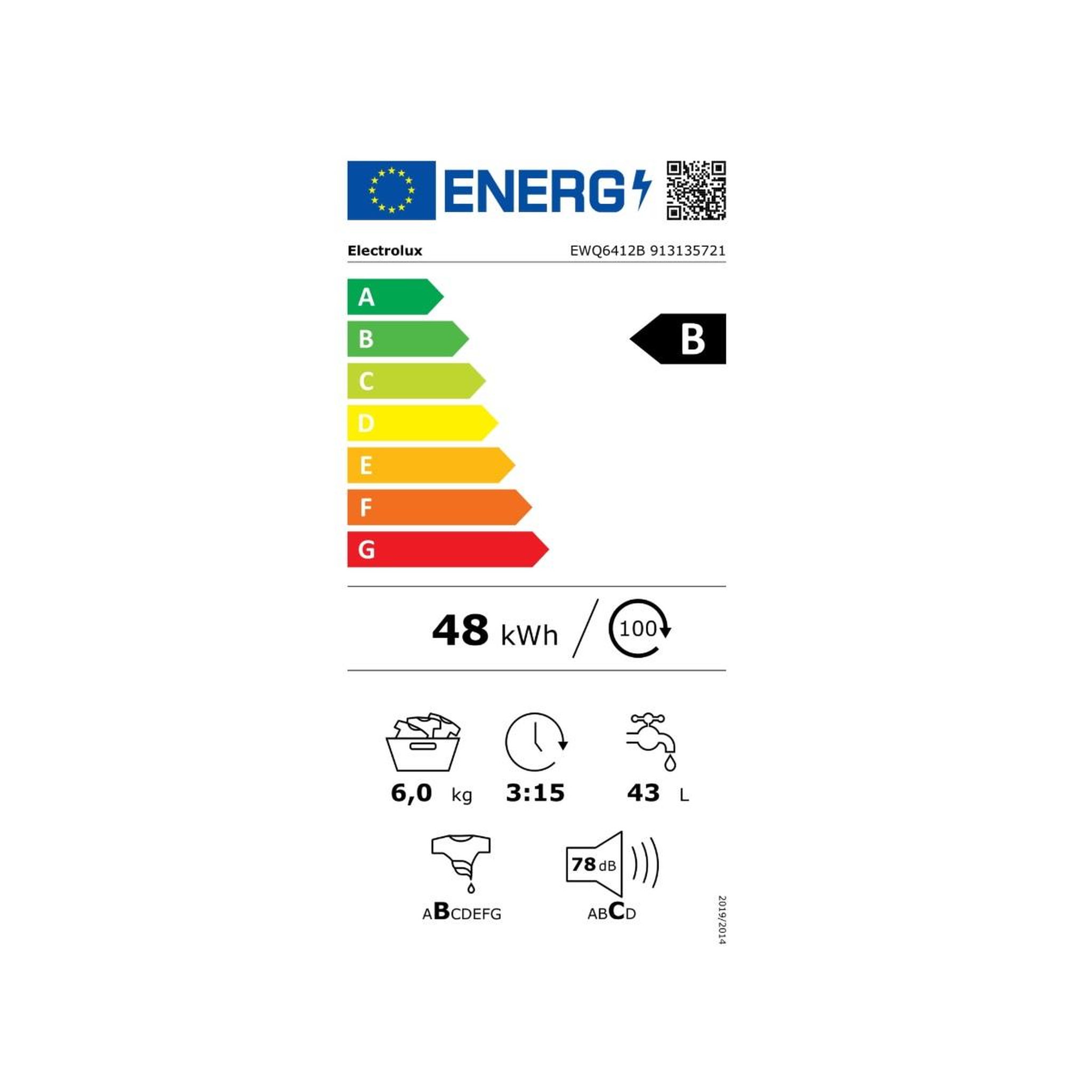 Voir la diapositive 2 : ELECTROLUX Lave-linge top 6kg 1200trs/min - ewq6412b