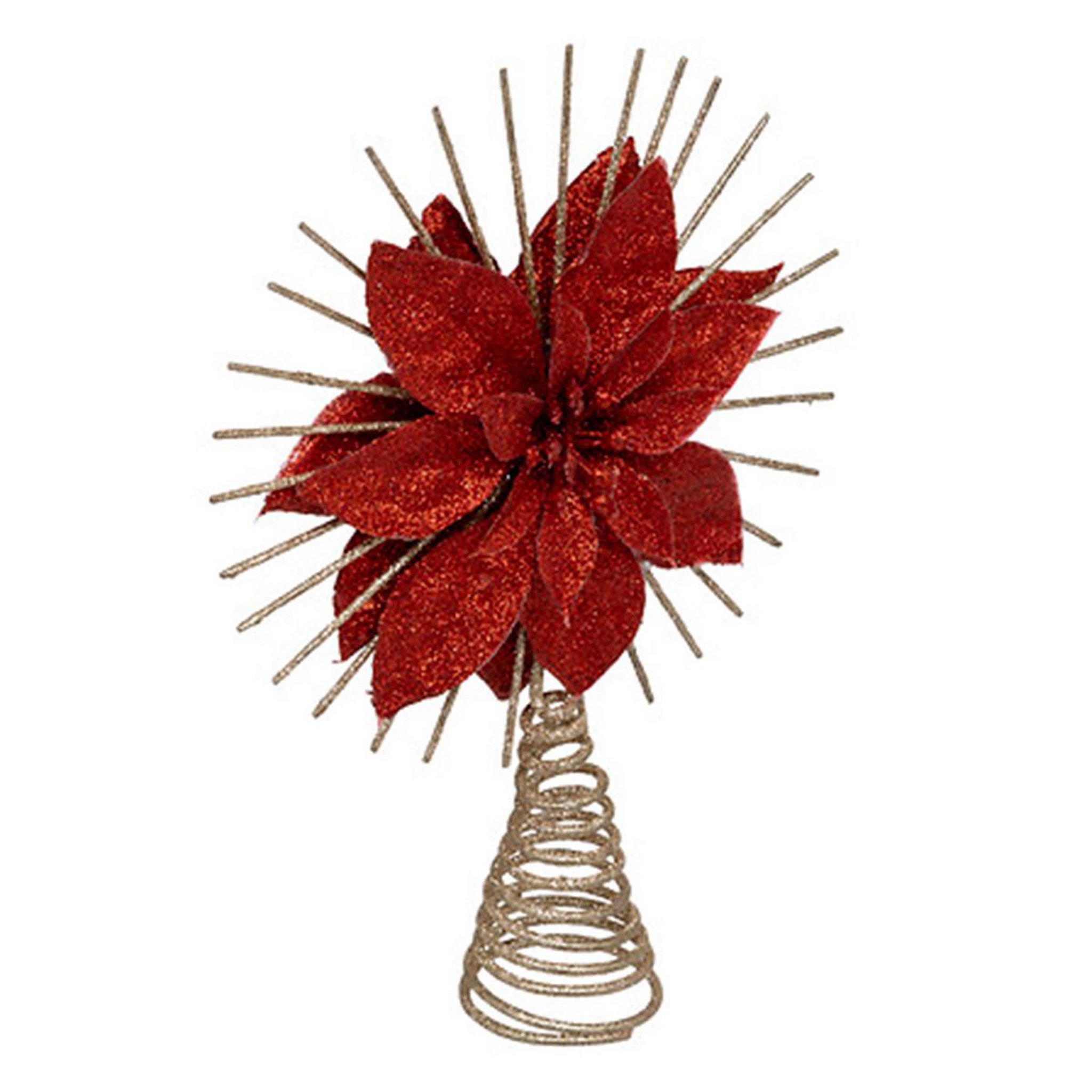 ATMOSPHERA Cimier de sapin pailleté  poinsettia  25cm rouge & champagne