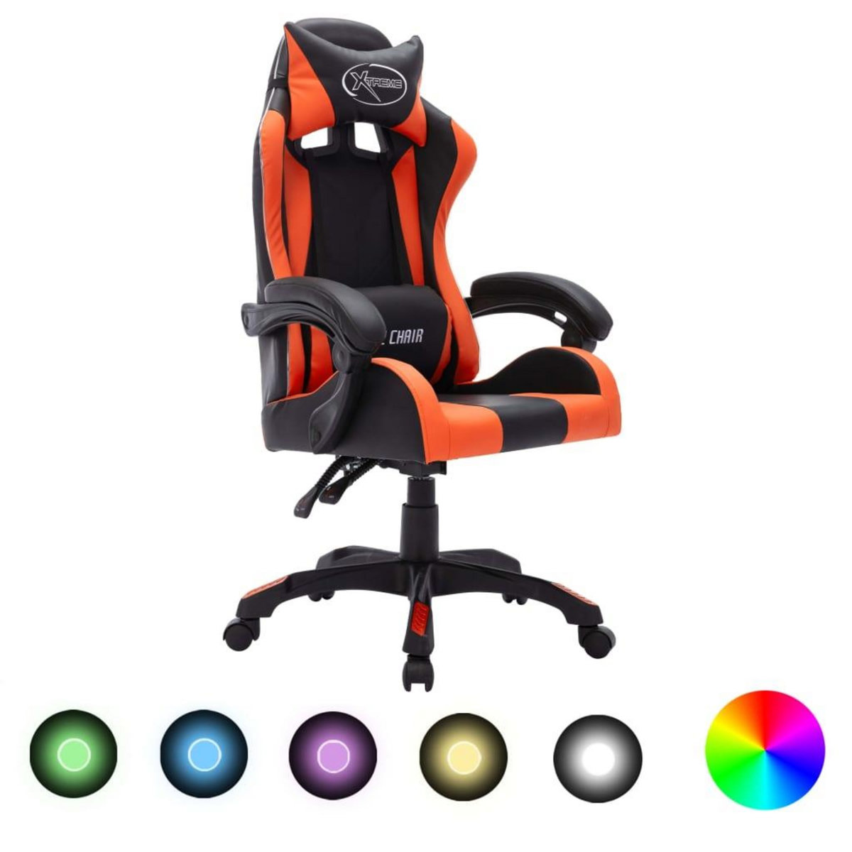 VIDAXL Fauteuil de jeux video avec LED RVB Orange et noir Similicuir