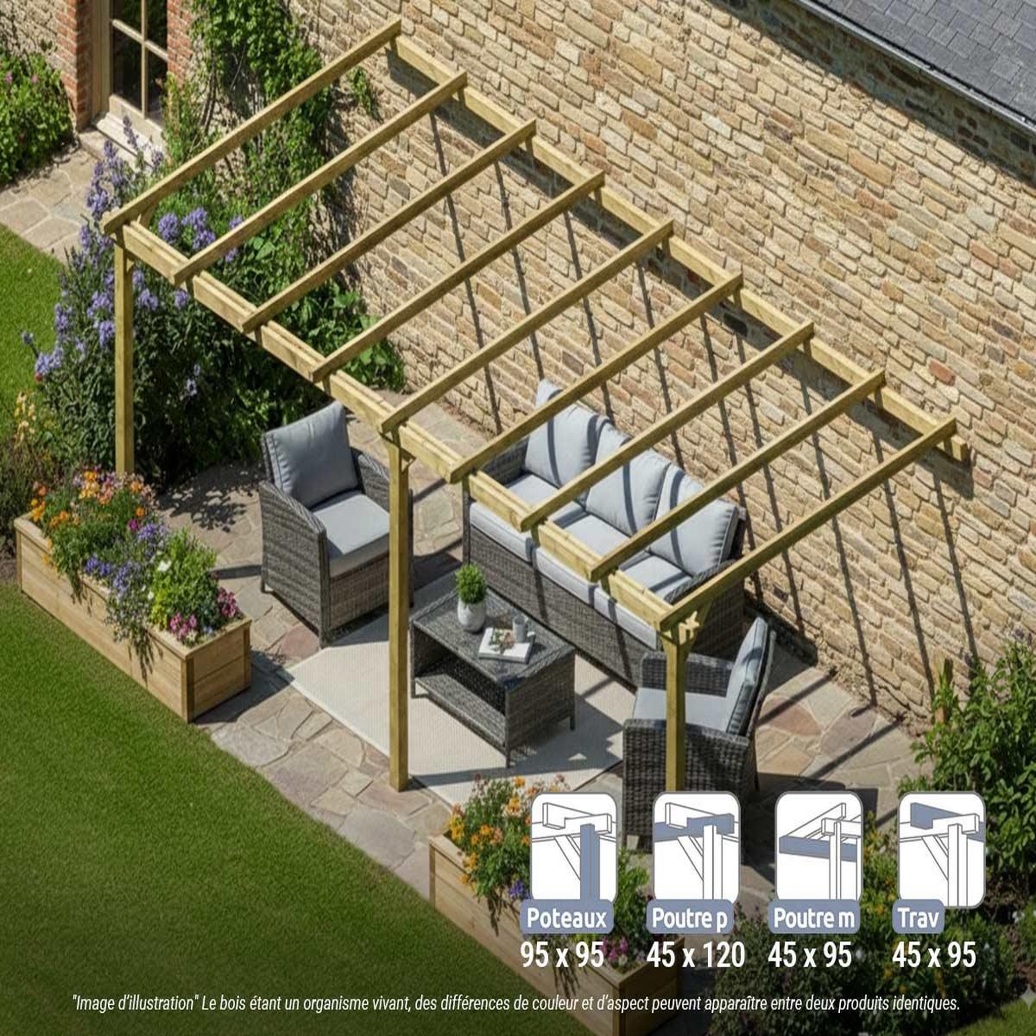 JARDIDECO Pergola adossée en bois massif saint-denis 600 x 300 cm - maderland