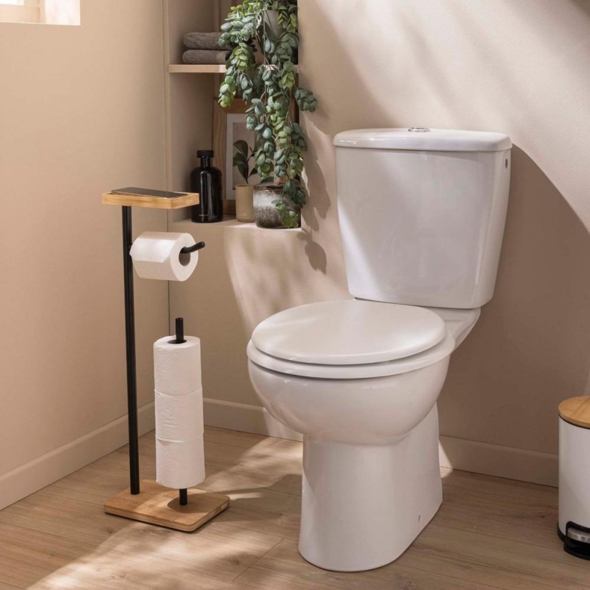 Douceur d'Intérieur Dérouleur papier WC noir avec réserve et porte téléphone