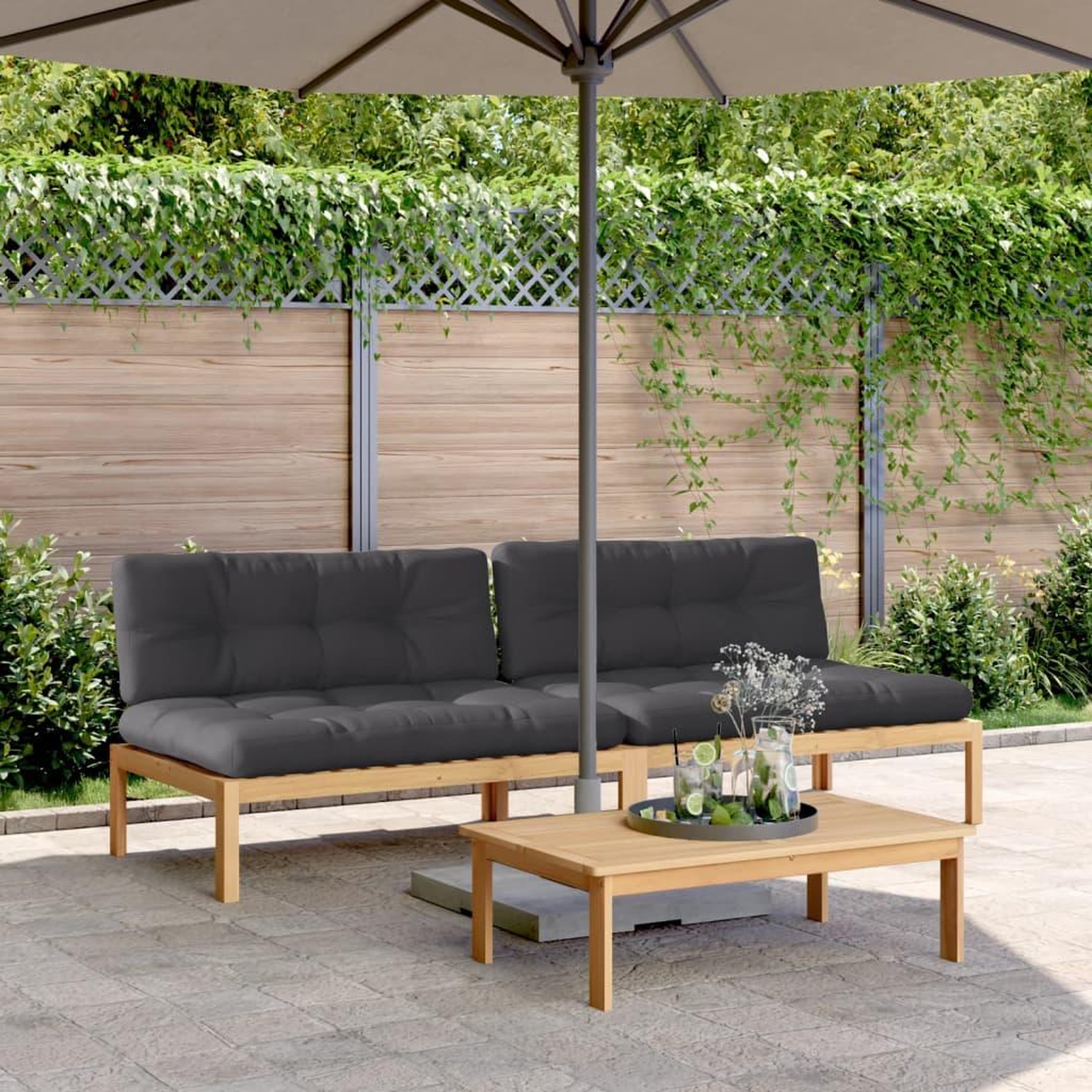 VIDAXL Canapes centraux palette de jardin 2pcs et coussins bois acacia