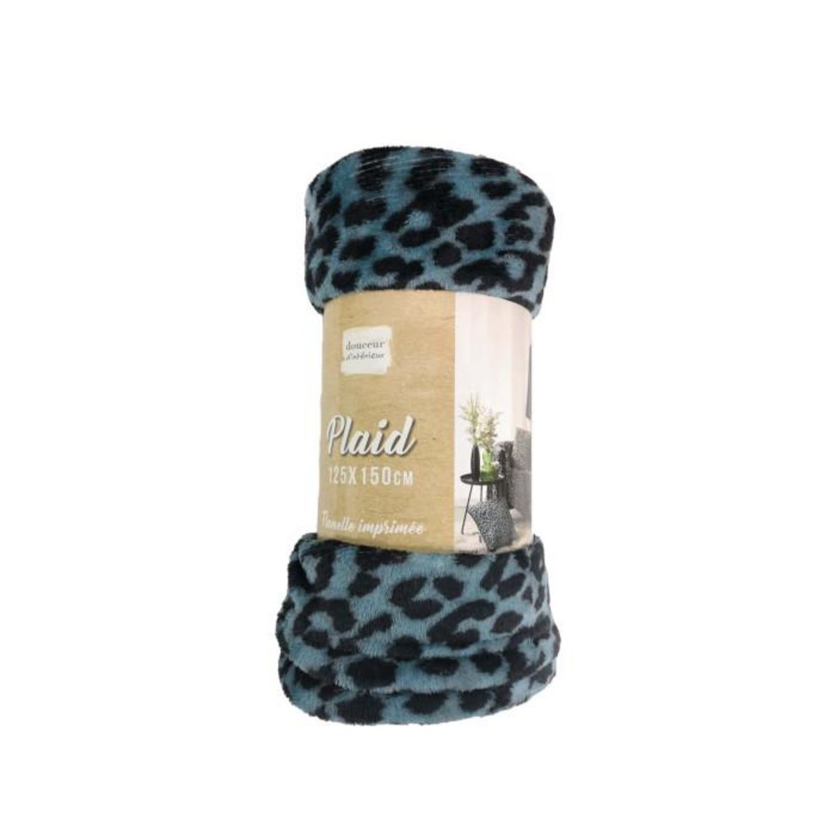 Paris Prix Plaid Flanelle Imprimé  Léopard  125x150cm Bleu