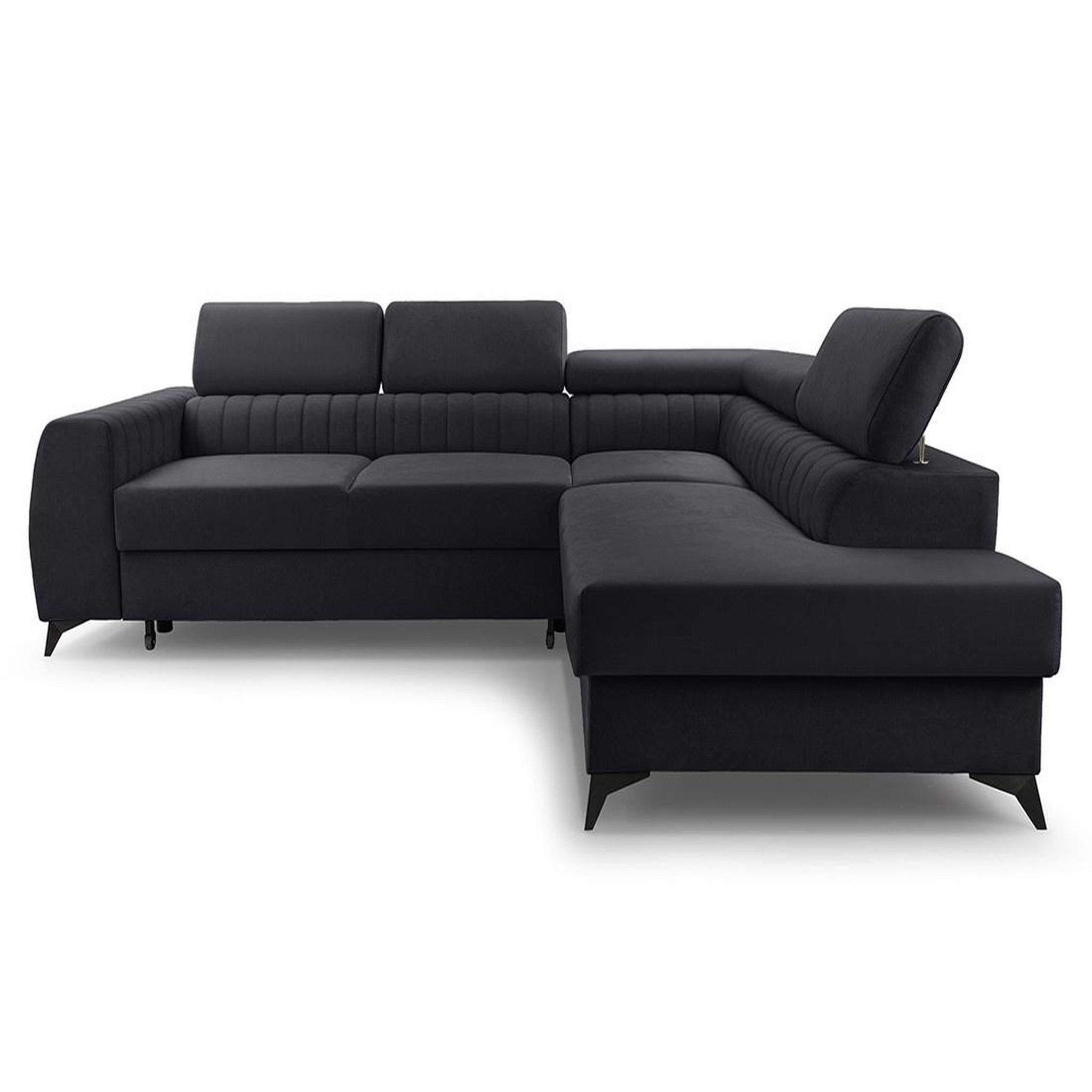 Voir la diapositive 1 : BEST MOBILIER Aneta - canapé d'angle droit 5 places - convertible avec coffre et têtières - en velours