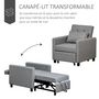 Voir la diapositive 5 : HOMCOM Fauteuil chauffeuse canapé-lit convertible 1 place dossier inclinable 3 positions coussin inclus polyester coton gris
