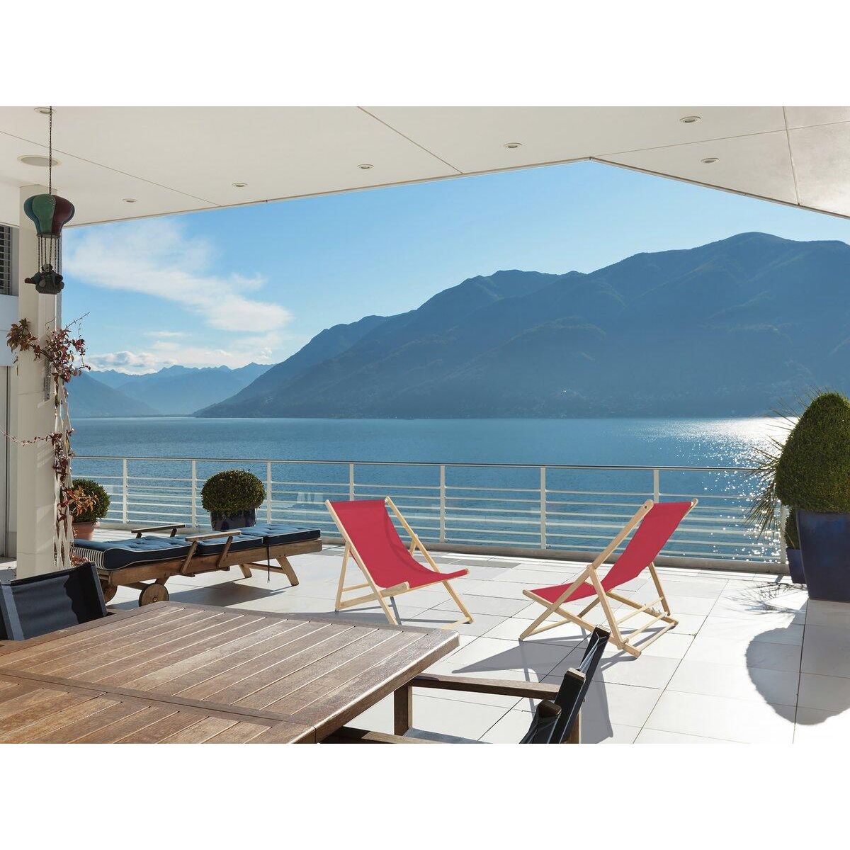 Habitat et Jardin Lot de 2 transat en bois  Chilienne  - 107 x 56.5 x 81 cm - Rouge