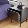 Voir la diapositive 3 : SWEEEK Table de chevet noire décor bois rainuré. un tiroir. L 48 x l 39 x H 50cm