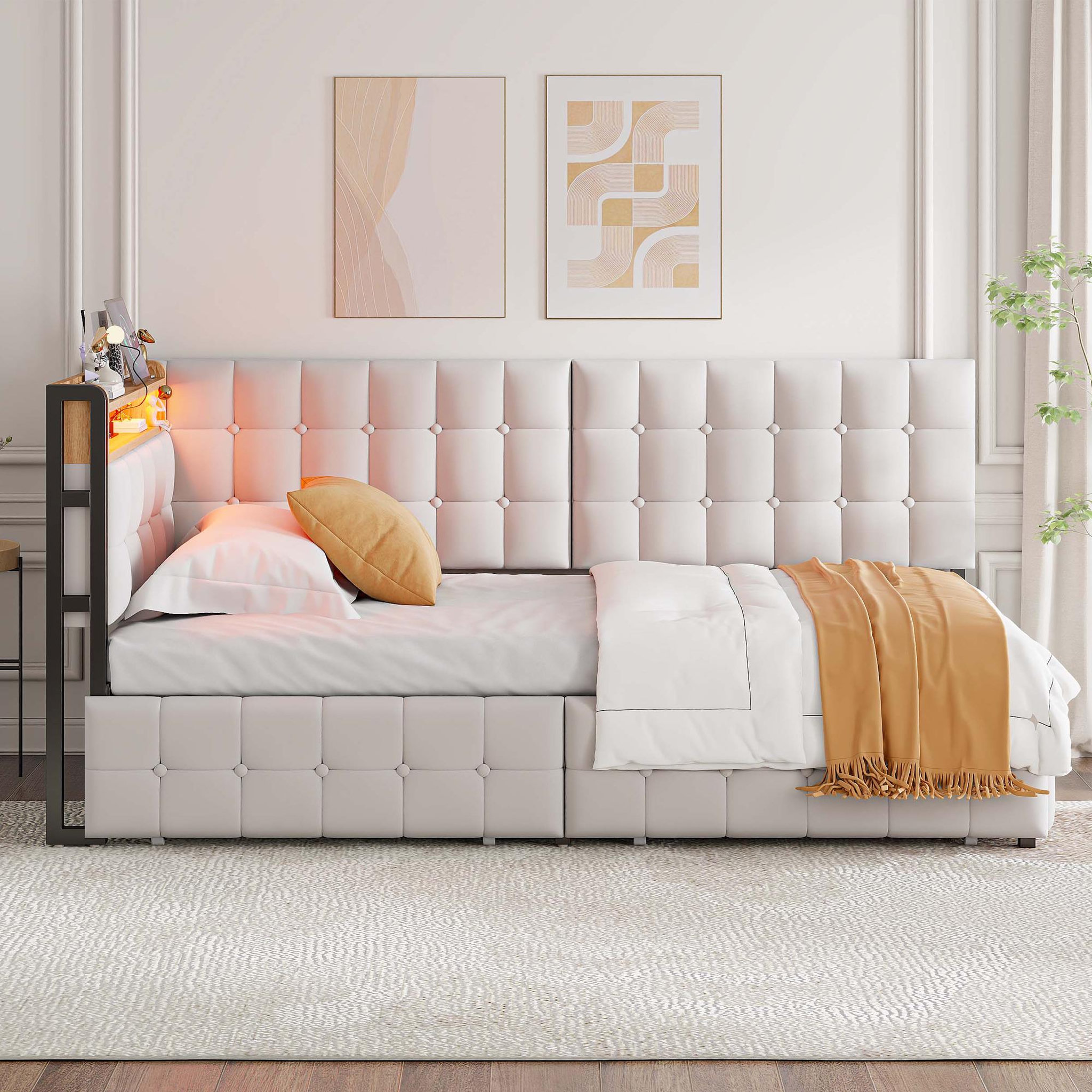 Voir la diapositive 4 : MERAX Lit avec rangement rembourré 90x200cm