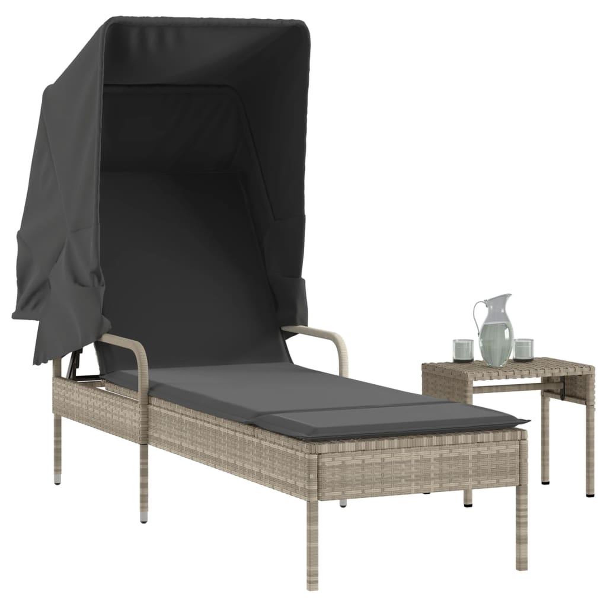 Voir la diapositive 1 : VIDAXL Chaise longue avec auvent et table gris clair resine tressee