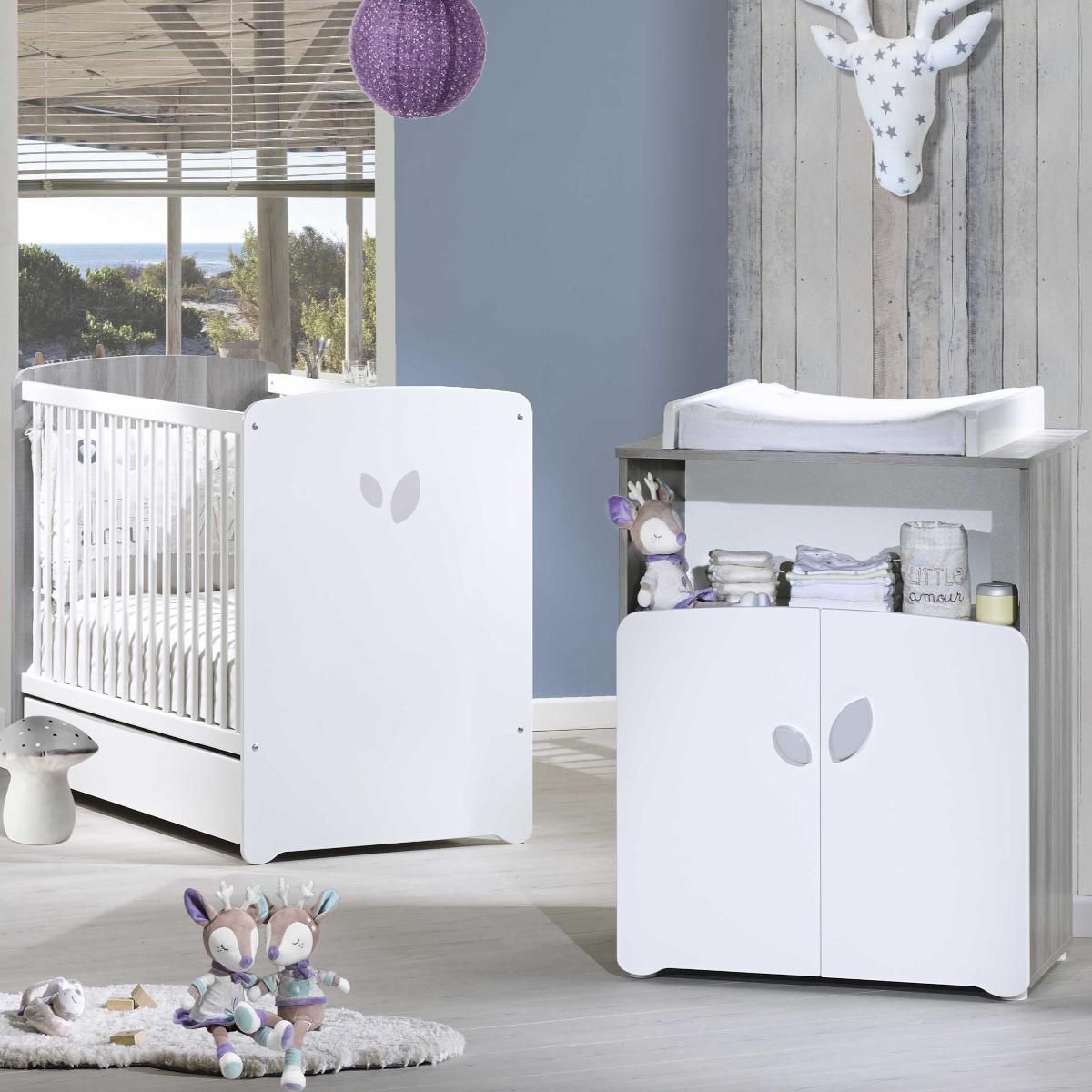 BABY PRICE Ensemble Lit bébé 60x120 cm + commode à langer NEW LEAF