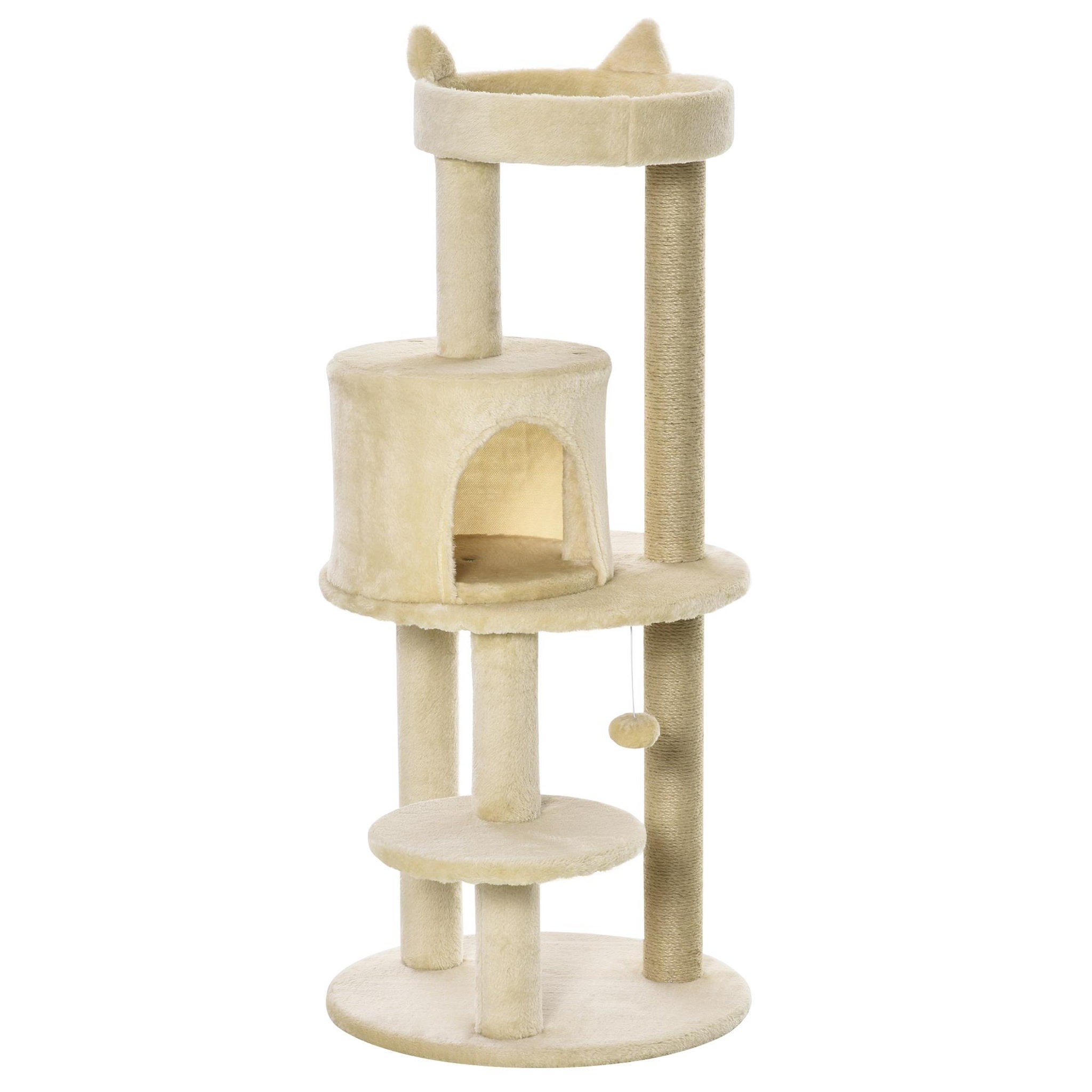 Voir la diapositive 1 : PAWHUT Arbre à chats multi-équipements griffoirs grattoirs plateformes niche jeu boule suspendue ø 48 x 104h cm beige