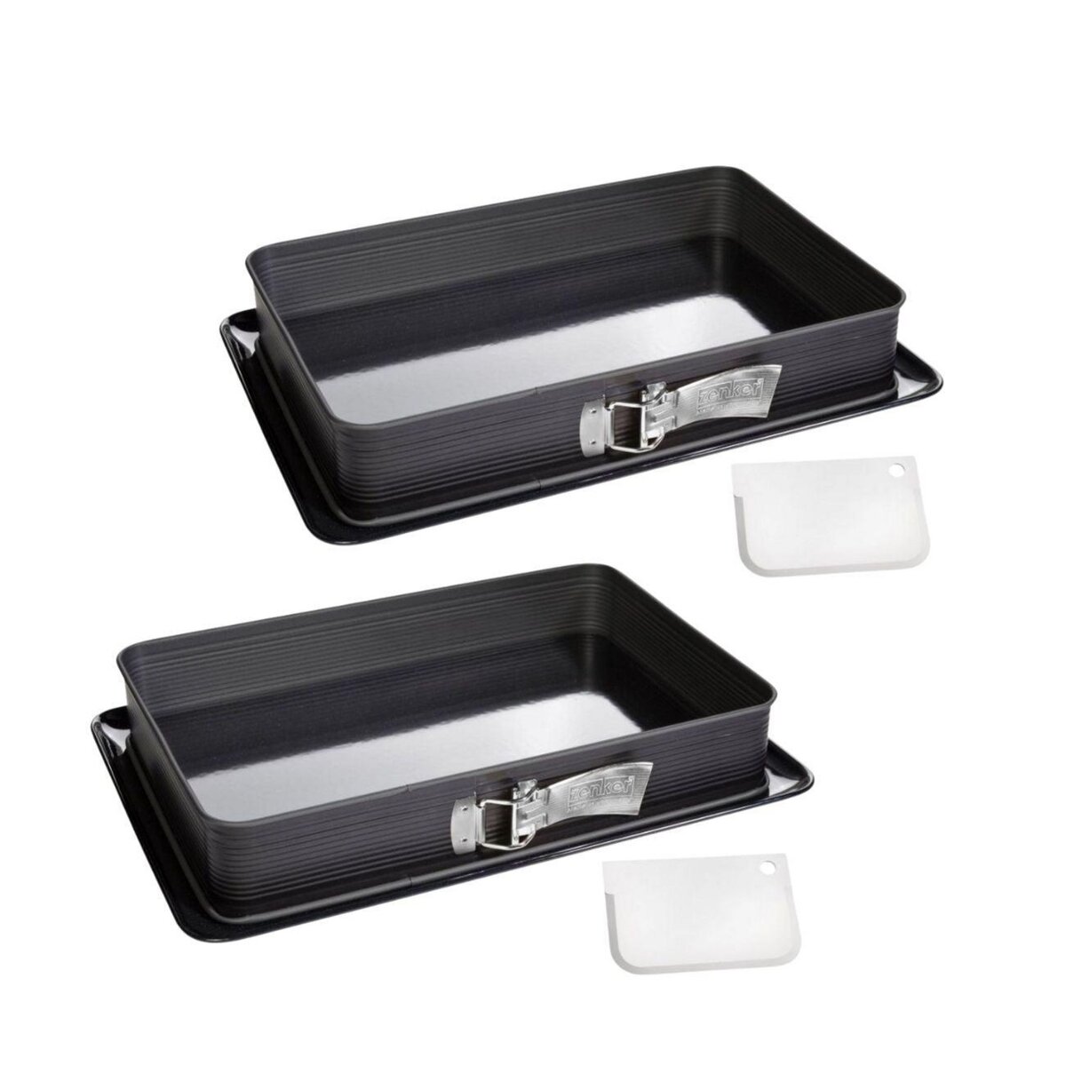 ZENKER Ensemble de 2 Moules à charnière rectangulaire en acier émaillé et sa spatule 42 x 29 cm Zenker Deluxe
