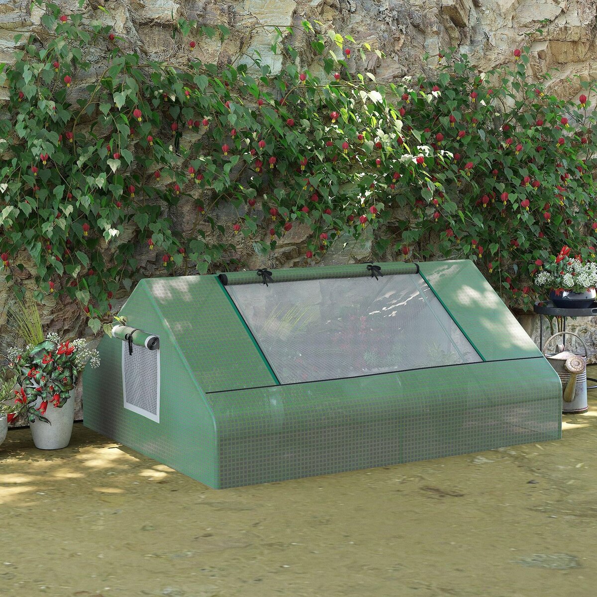 OUTSUNNY Mini serre de jardin 180 x 140 x 80 cm toit 2 pans 2 fenêtres acier PE haute densité 140 g/m² vert