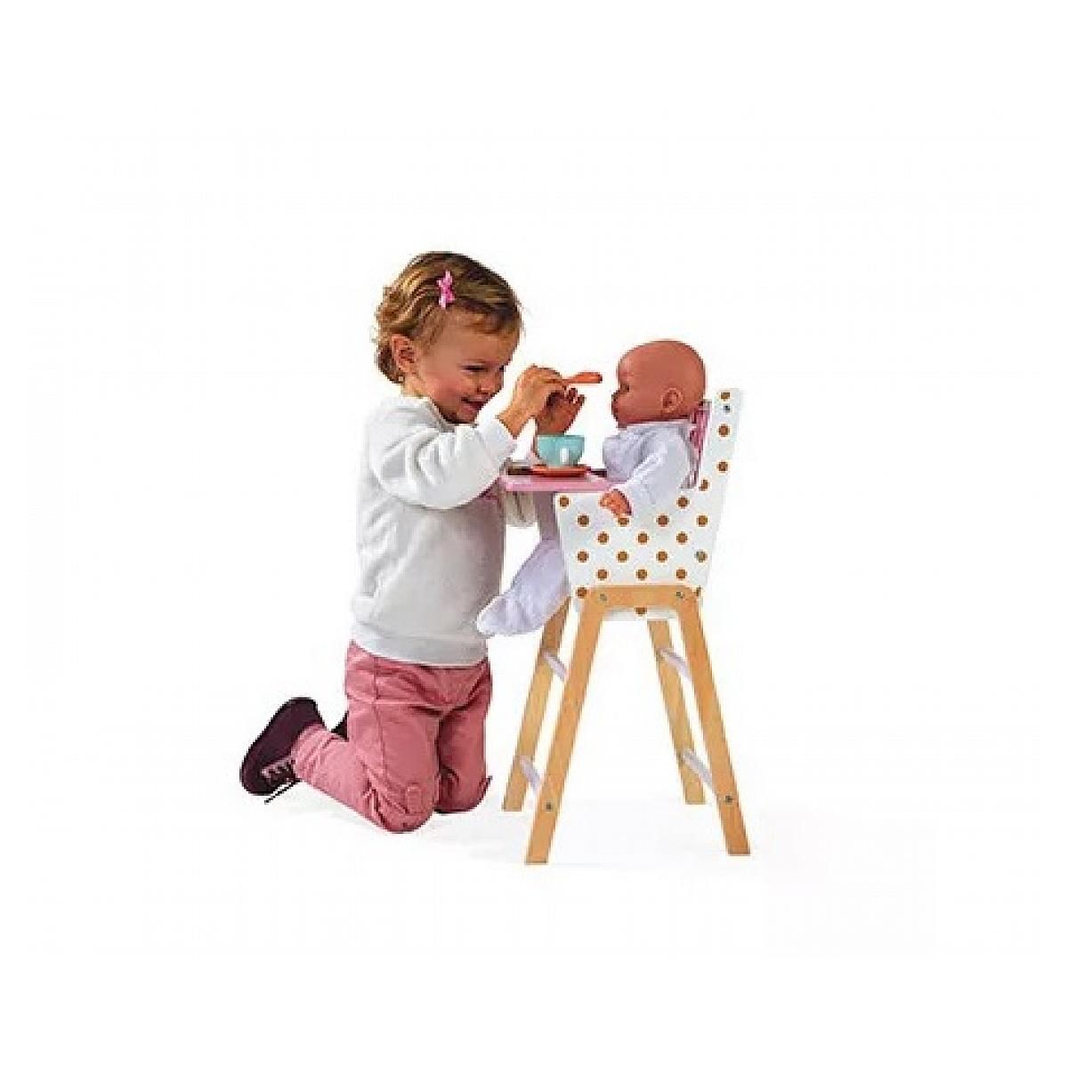 Juratoys-Janod Chaise Haute Candy Chic en Bois Rose et Blanc - Mobilier pour Poupées