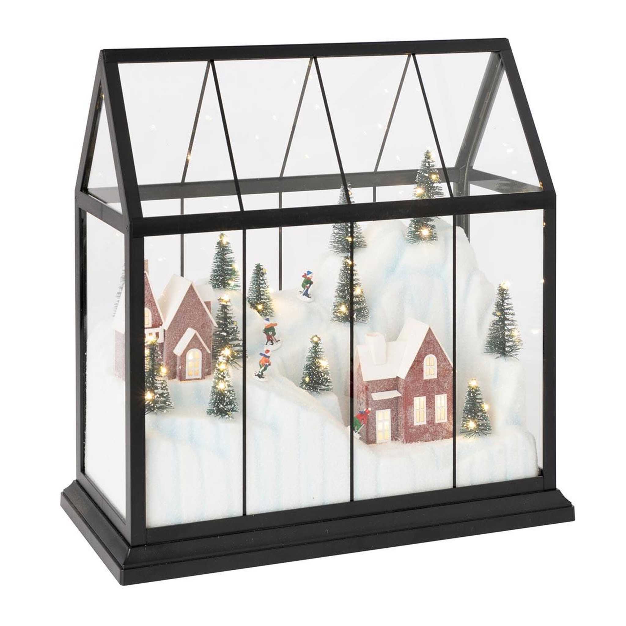 J-LINE Village de Noël Vitré à LED  Sébastienne  33cm Noir