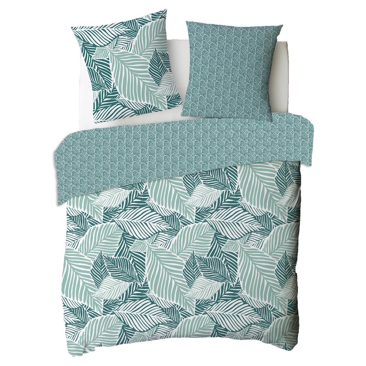 FUTURE HOME Parure de lit 2 personnes imprimé feuillage réversible