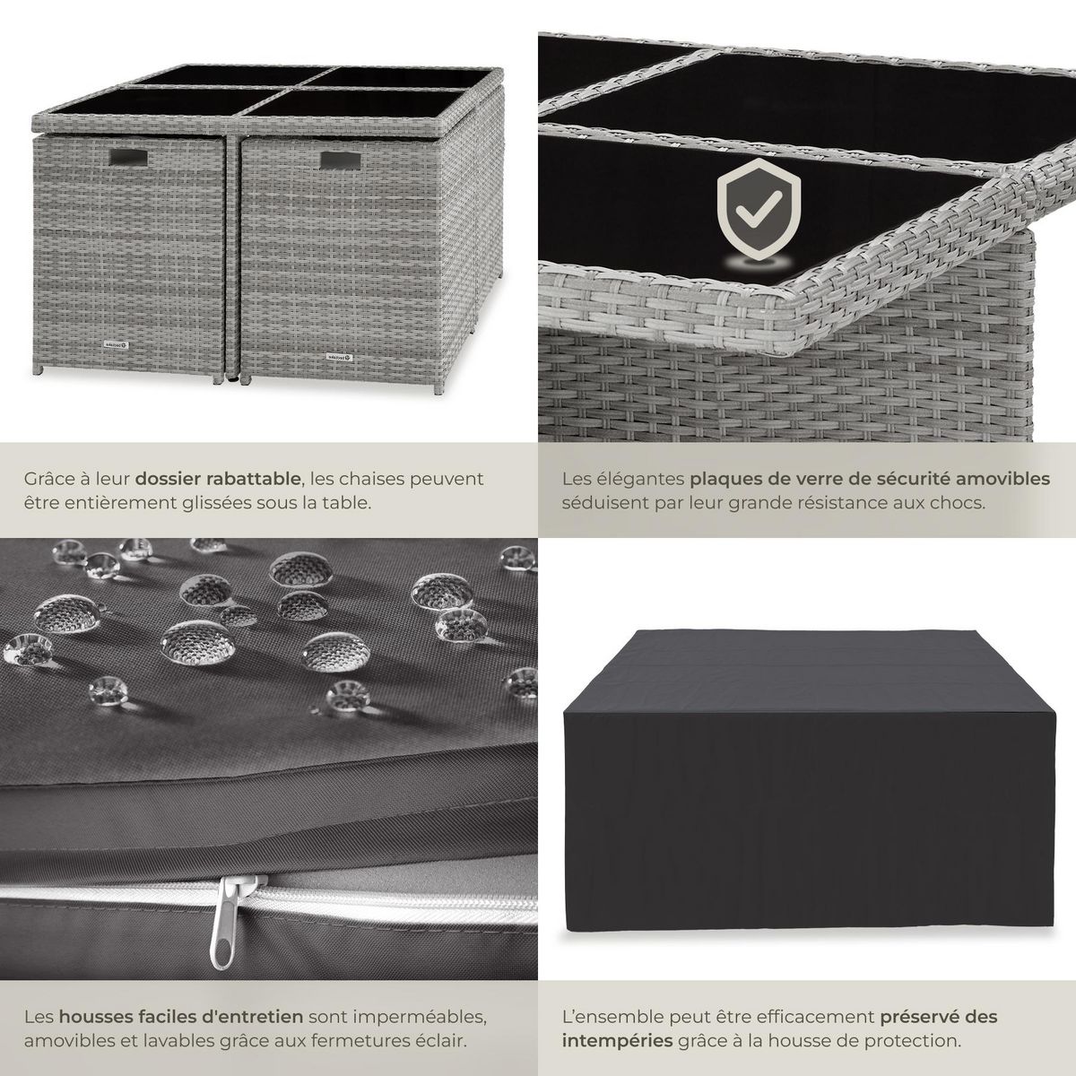 tectake Salon de jardin avec cadre en aluminium gris clair