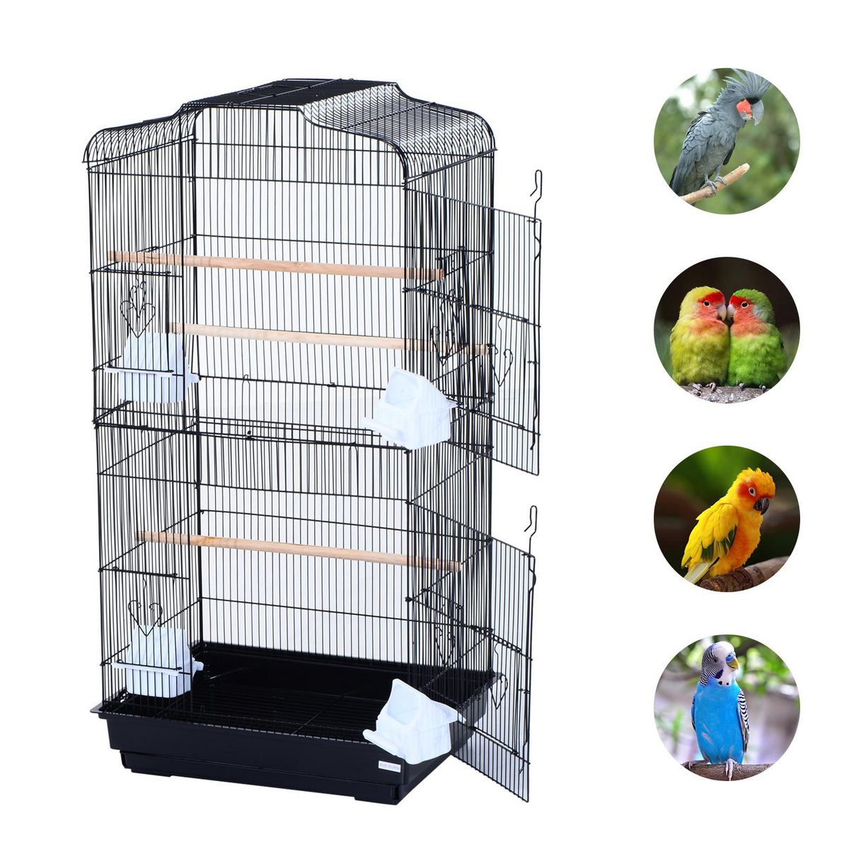 PAWHUT PawHut Cage à oiseaux volière avec mangeoires perchoirs plateau amovible dim. 48L x 36l x 91H cm métal PS noir