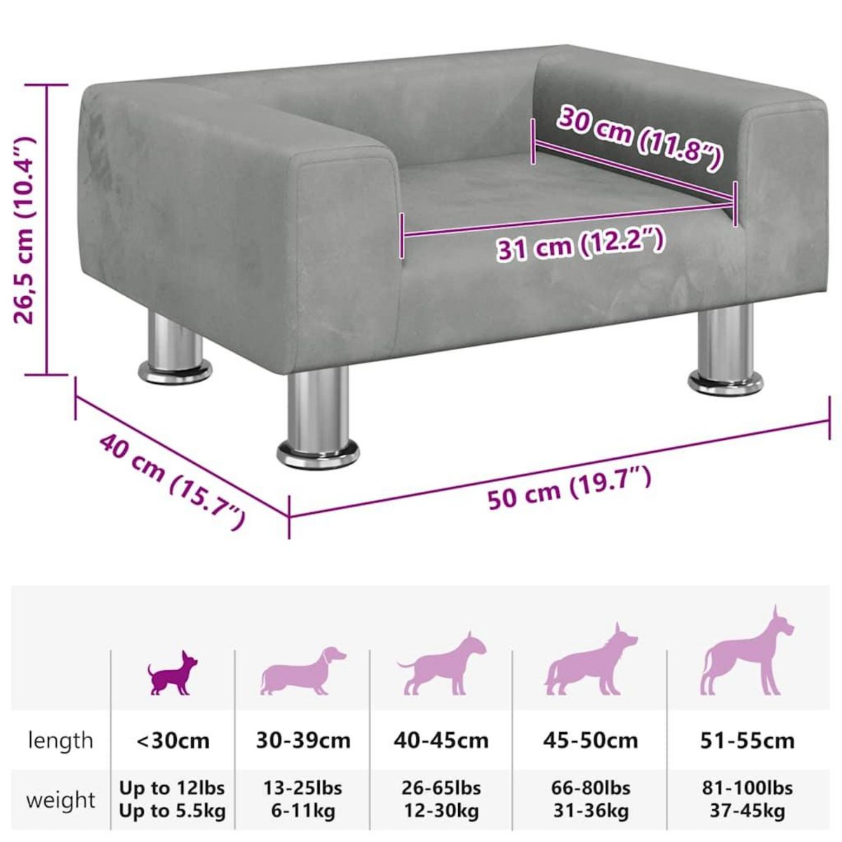 VIDAXL Lit pour chien gris clair 50x40x26,5 cm velours