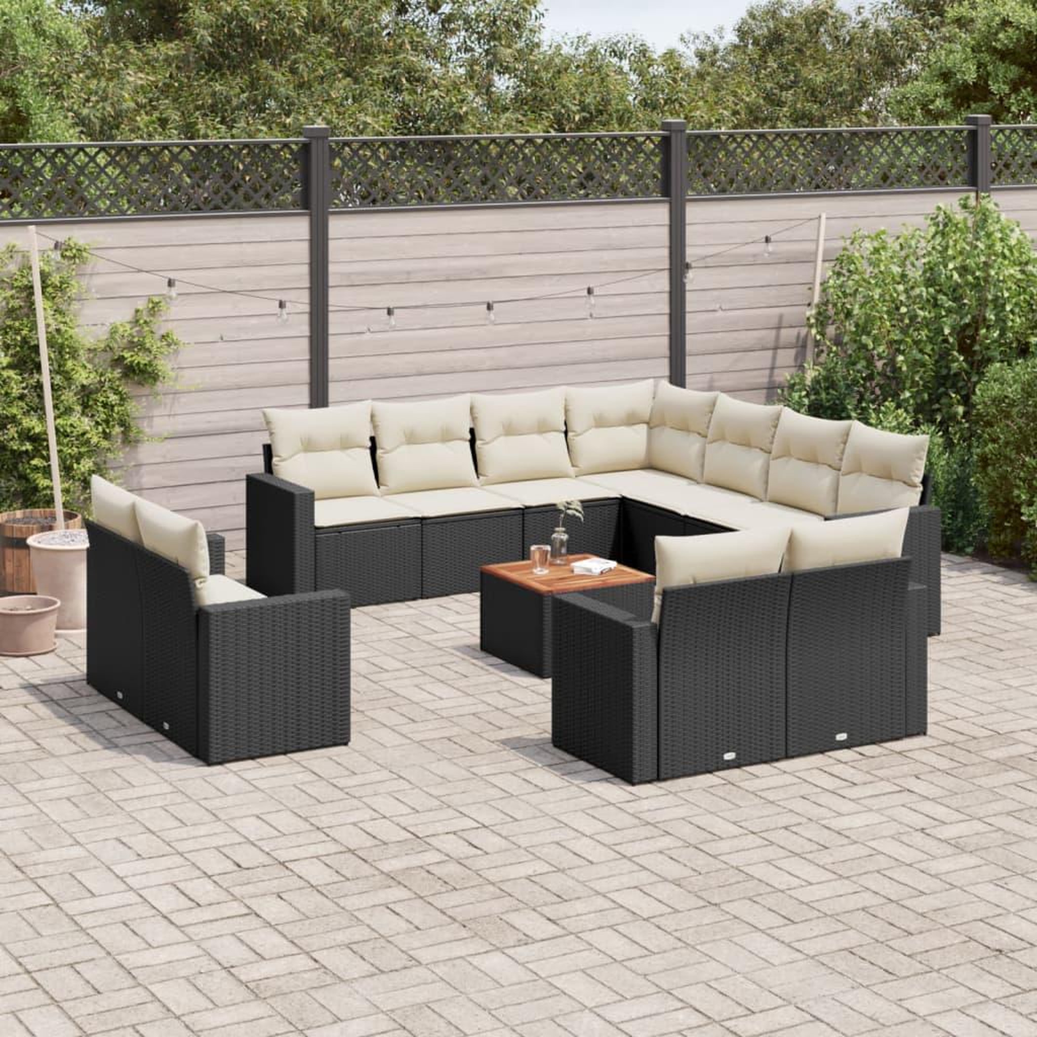 VIDAXL Salon de jardin 12 pcs avec coussins noir resine tressee