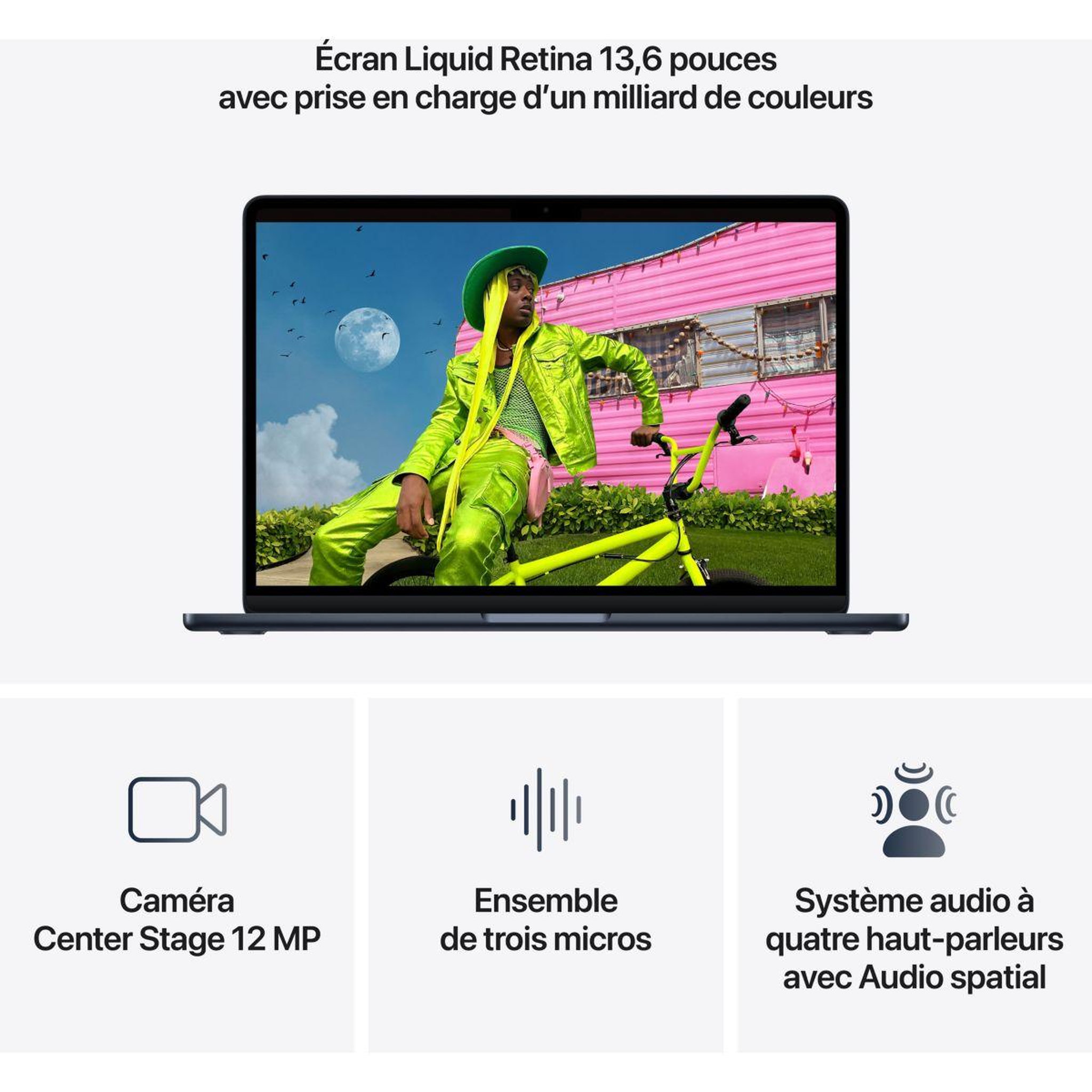 Voir la diapositive 5 : APPLE Ordinateur apple air 13  puce m5 cpu 10 / gpu 8 coeurs mémoire ram 16go stockage 512go ssd minuit